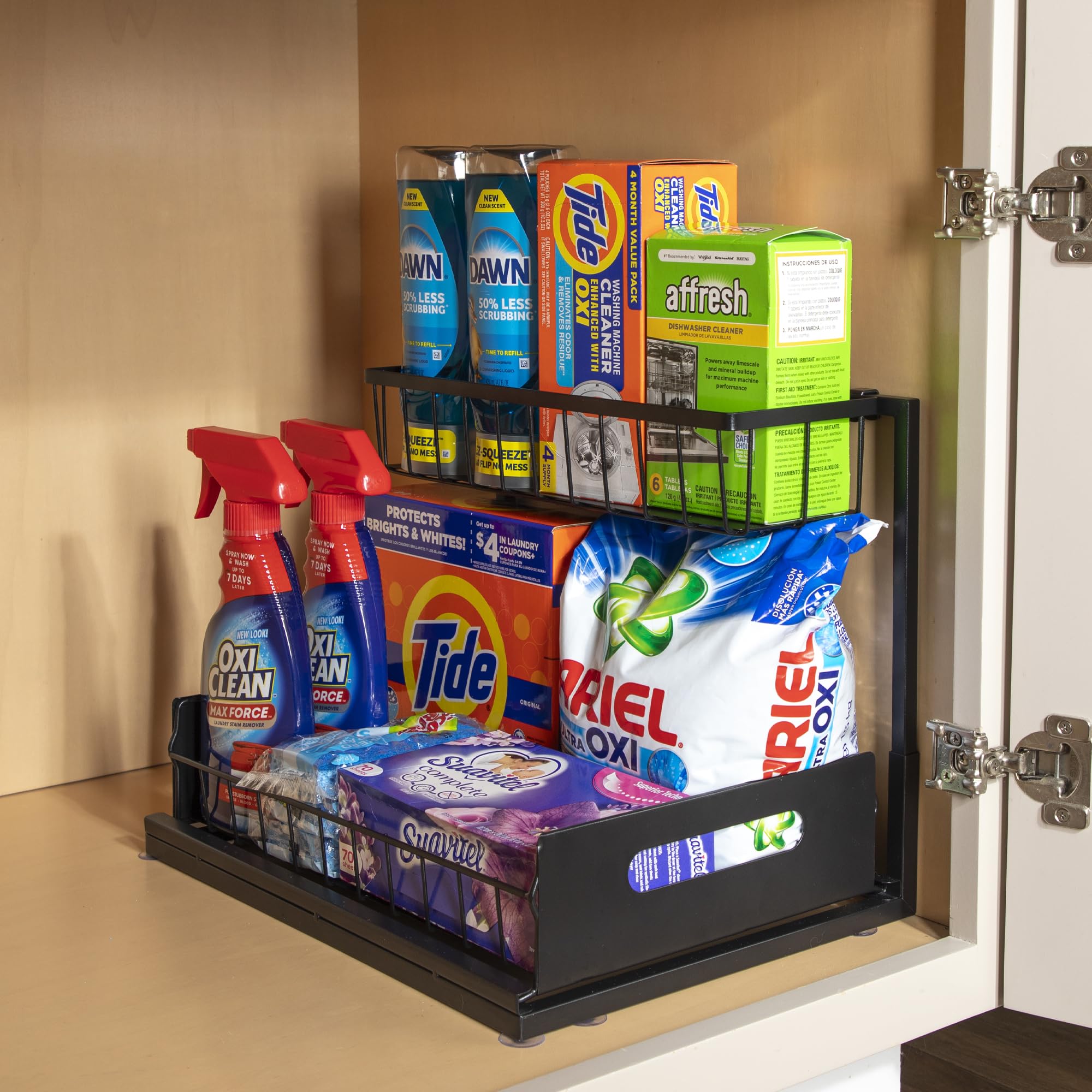 Pizza Lakay Under Sink Organizers, Slide Out Storage Bins, 2-Tier Large Capacity, Heavy Duty Metal Frame Holds 50 lbs, Removable for Kitchen, Bathroom, Vanity, Laundry.