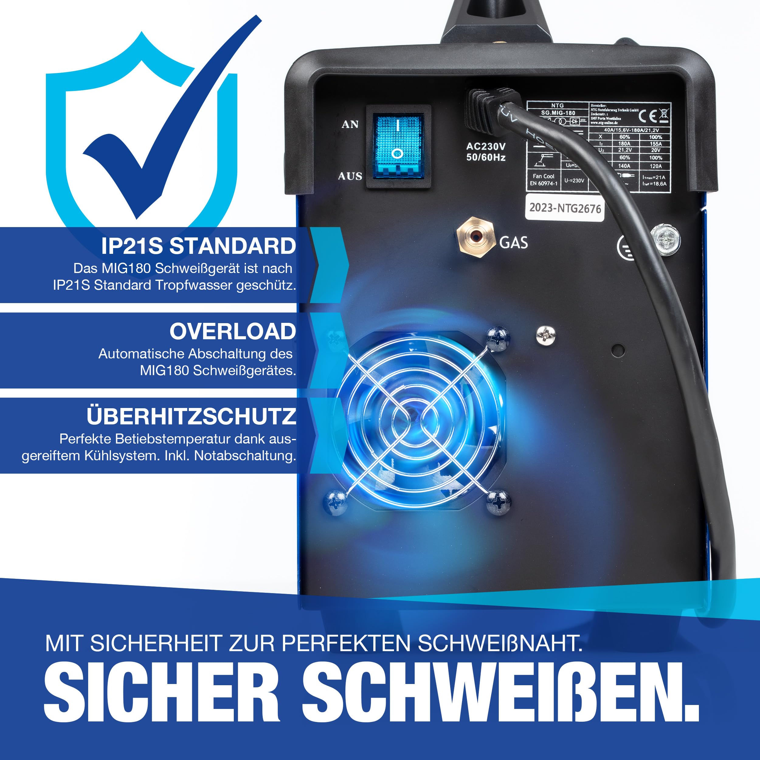 Saldatrice inverter MIG-180mini | Apparecchio multifunzione | 180 ampere | Filo pieno senza gas | FLUX | Gas di protezione | Elettrodo | MMA | Saldatura manuale | MIG | MAG| Display digitale