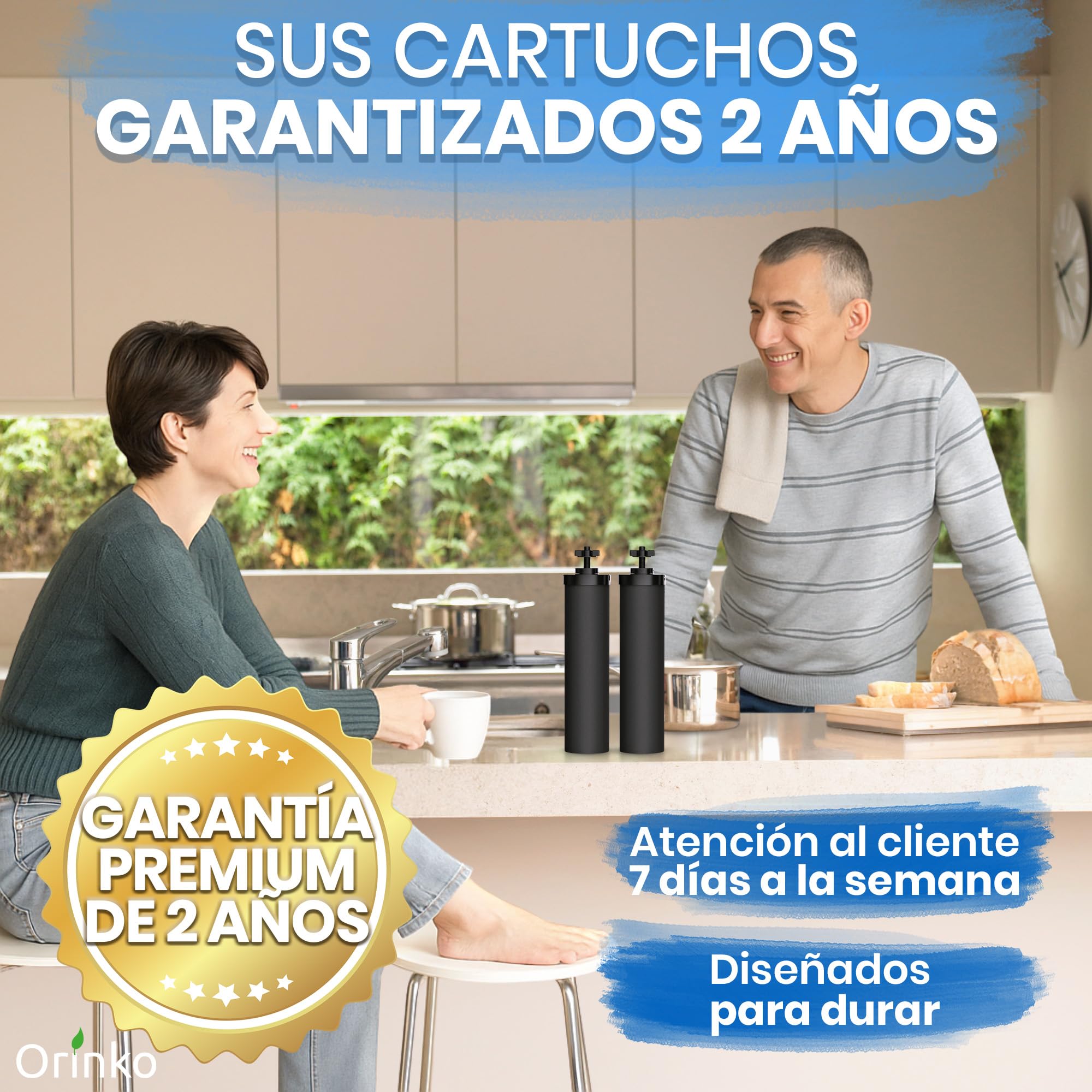 ORINKO® Cartuchos Filtrantes de Agua por Gravedad x4 - Filtros Repuesto de Carbono Activo para Purificadores de Agua - Compatible con Berkey, Waterdrop, Ecofiltro - Ideal para Camping y Uso Doméstico