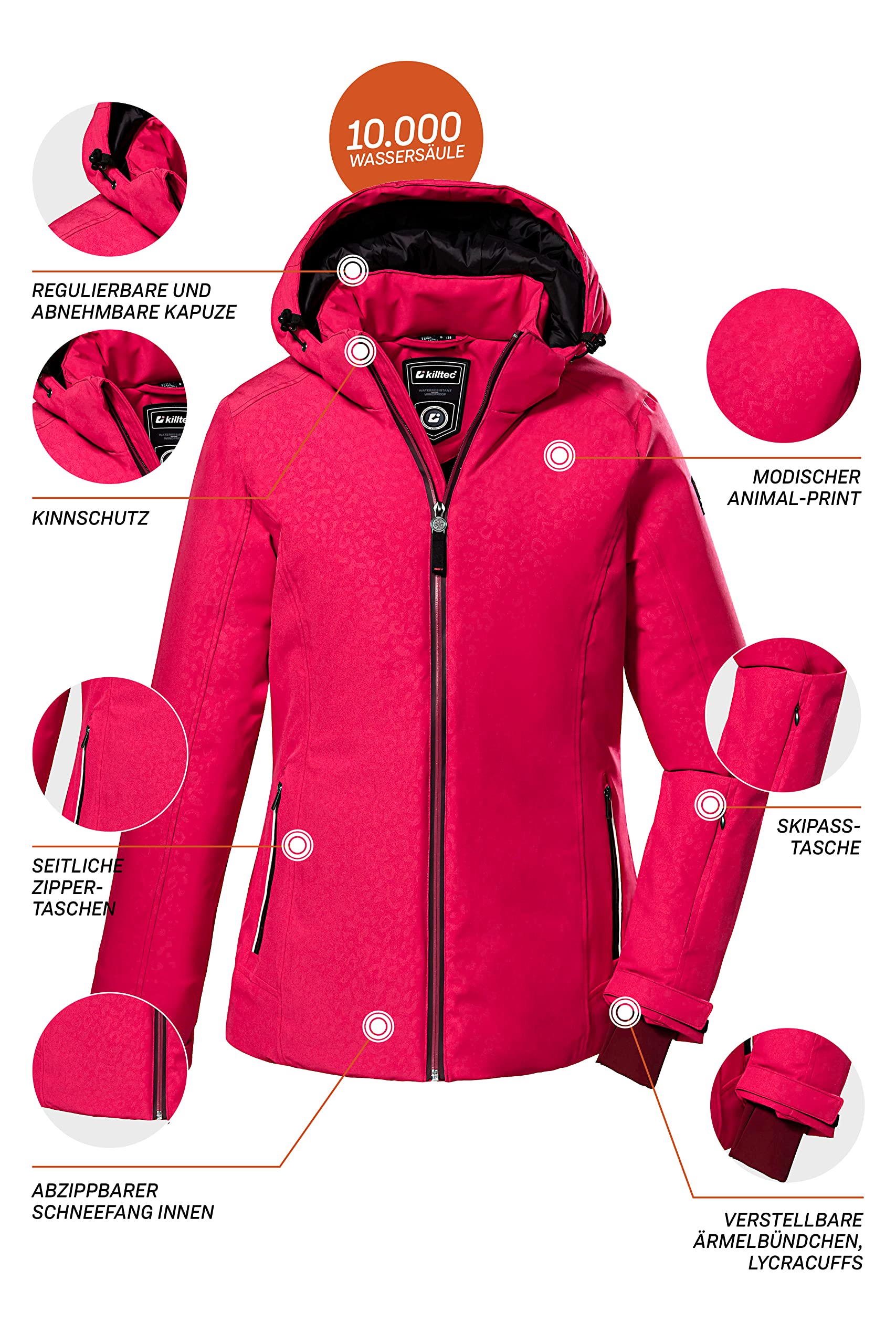 Killtec Damen Ksw 111 Wmn Ski Jckt Skijacke/Funktionsjacke mit abzippbarer Kapuze und Schneefang