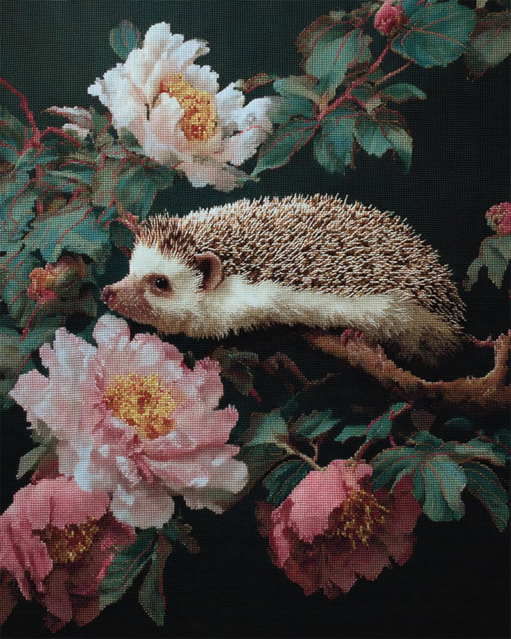 RKFLGEW DIY Bead Embroidery Kits Hedgehog and Peony 30x40cm
