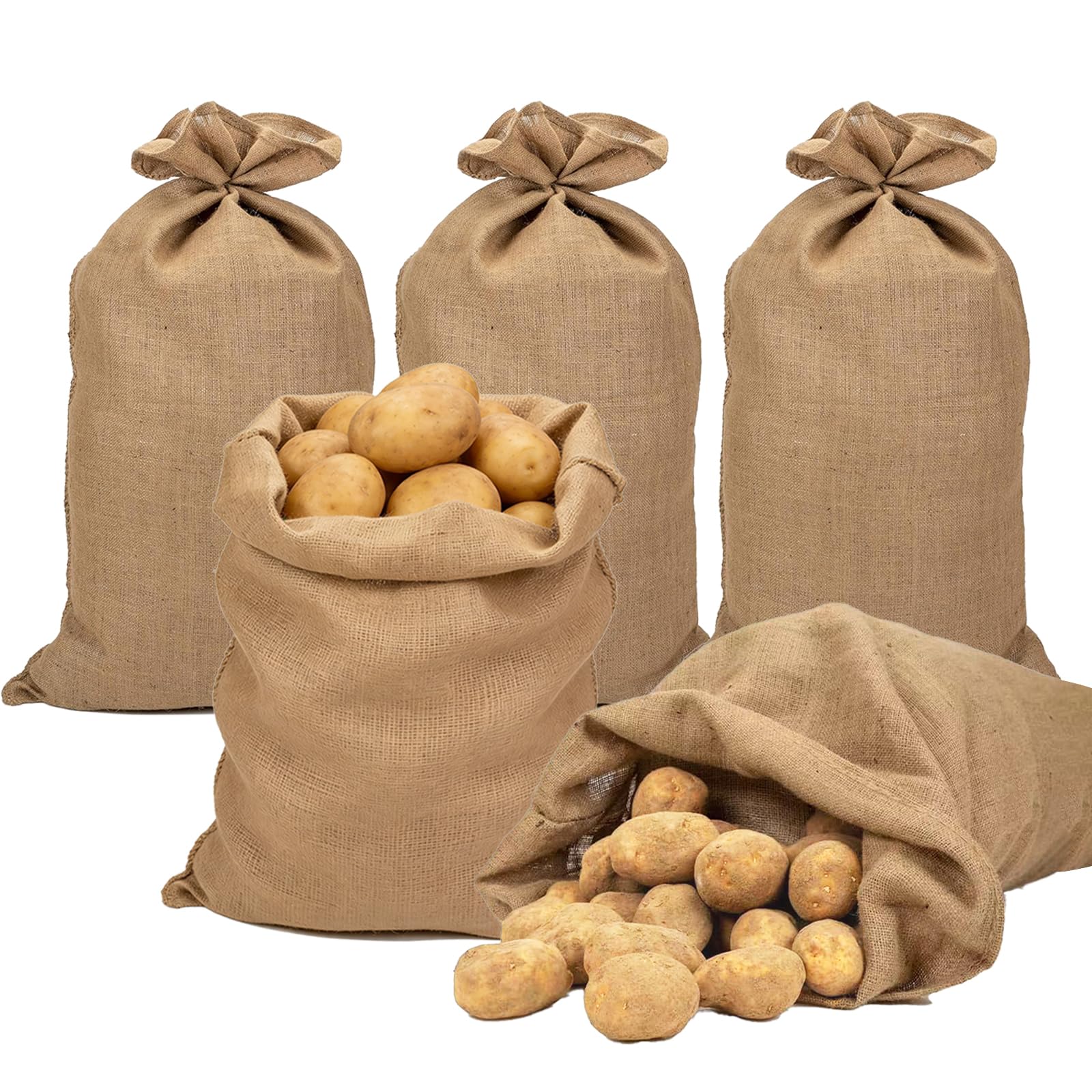 Sacchi di iuta naturale, per patate, doppio ritorto, 60 x 40 cm, confezione da 5