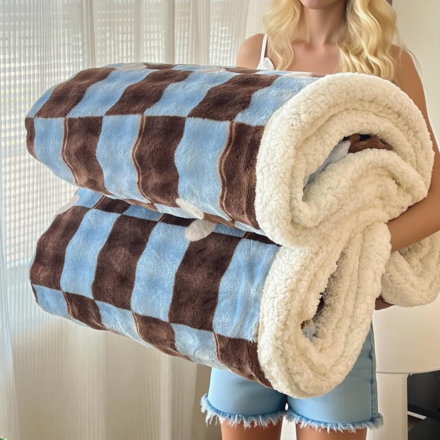 Reversible Fleece Throw Blanket for Bed, and Couch, Queen 90"x90" image 2