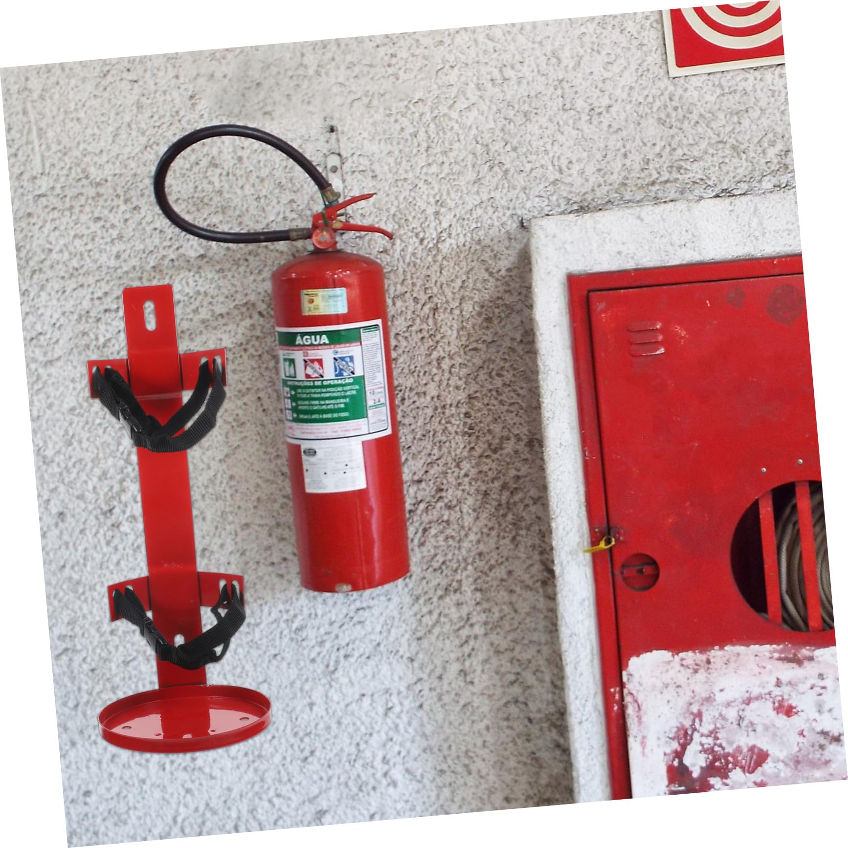 Soporte Color Rojo para Extintor de Incendios de Pared y Hierro y Poliéster, Fácil de Instalar Ahorra Espacio para Hogar y Oficina