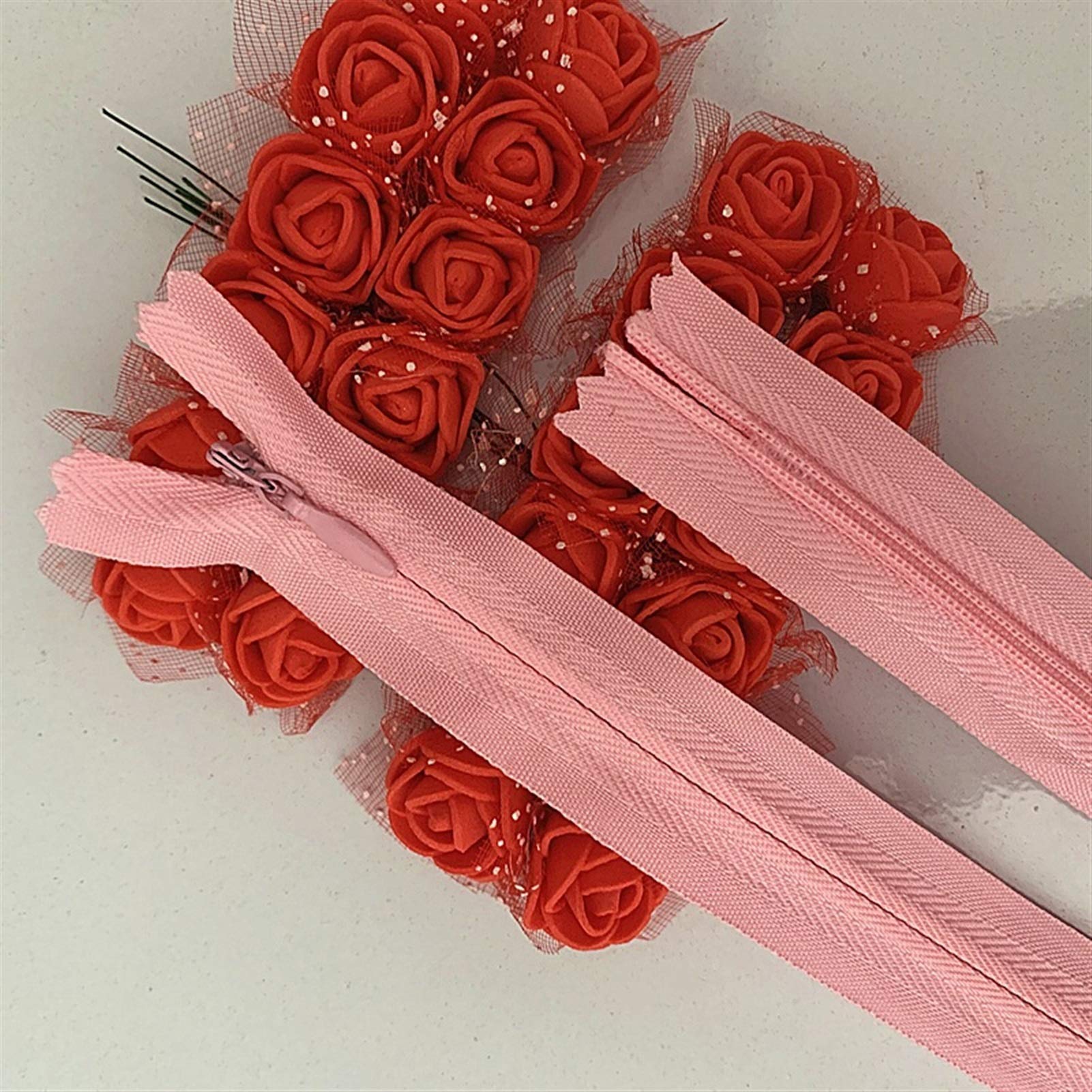 Plastic Zipper 10pcs 3# Concealed, Nylon Sewing Zip Ring, 20-60cm(Pink,35cm)