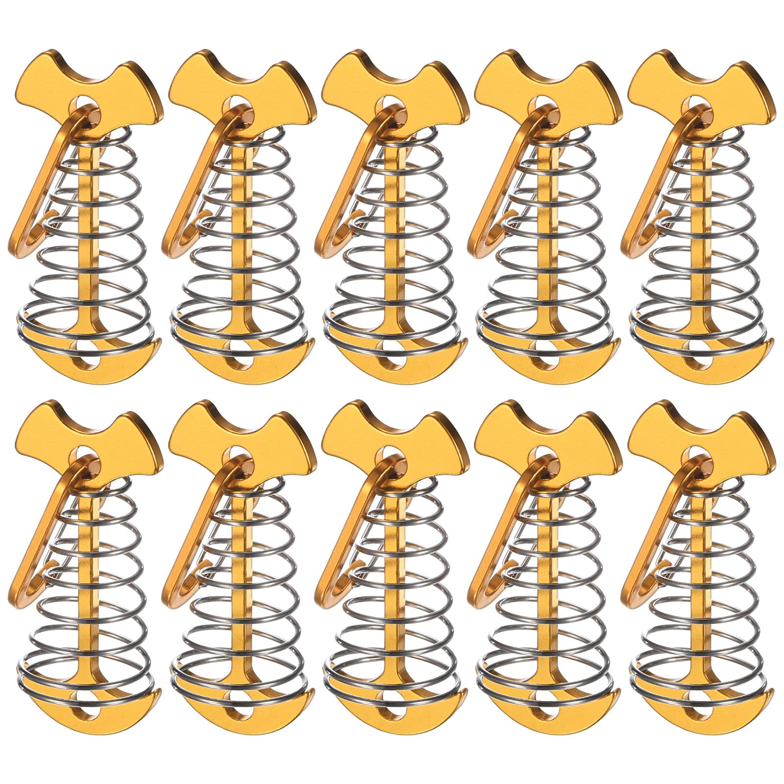 TIXIPEM Fishbone Deck Anchor Pegs with Buckles [10PCS] - Aluminium Tent Stakes with Spring Buckle Use for Camping & Hiking - [Yellow] Windproof Tie Down Tent Stakes