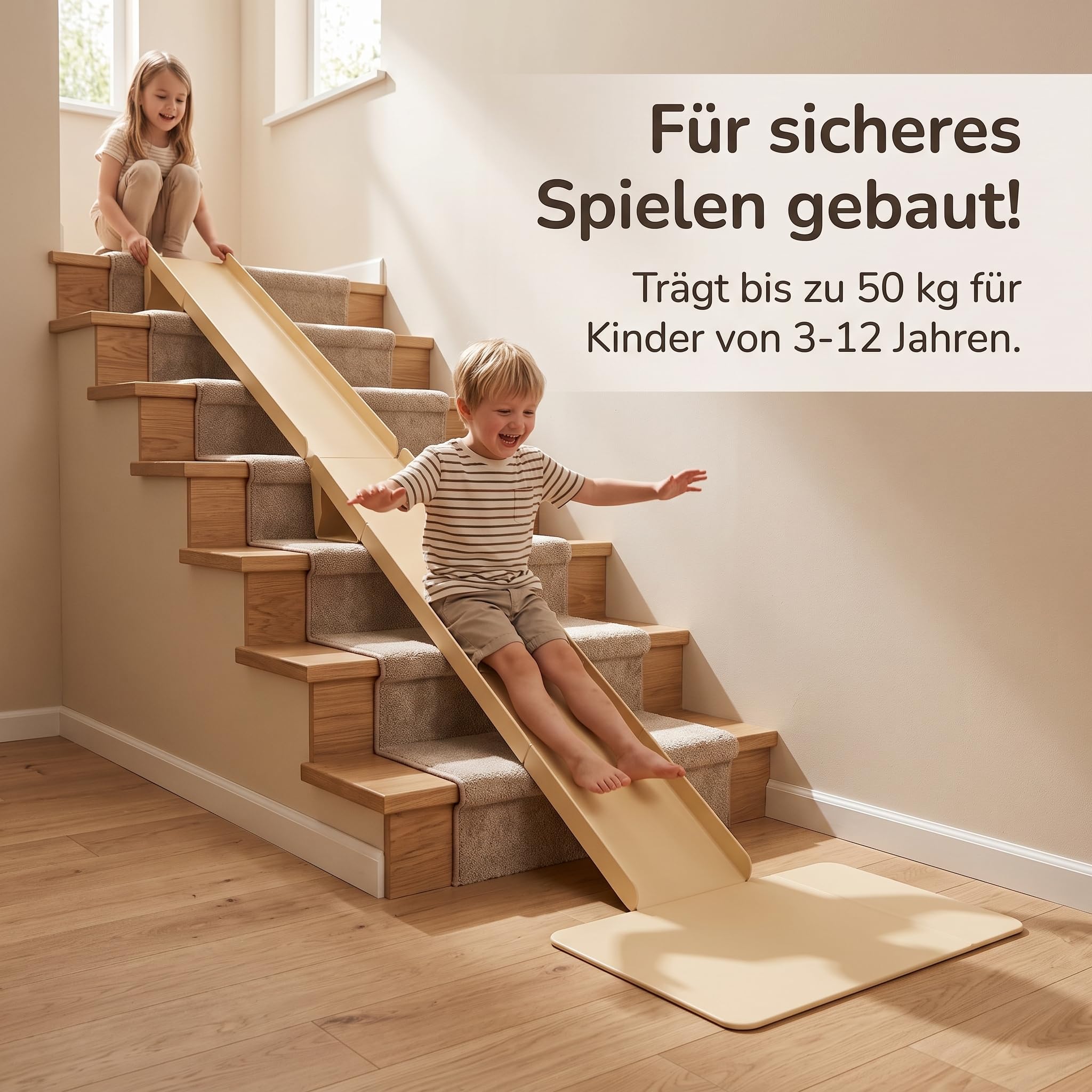 Papp Rutschbahn Treppenrutsche Kinder Rutschbrett Spielgerät mit 7 Stufen Schiene Und Dämpfender Matte aus Wellpappe PA EPE für Kindergarten Heim Gartenbereich