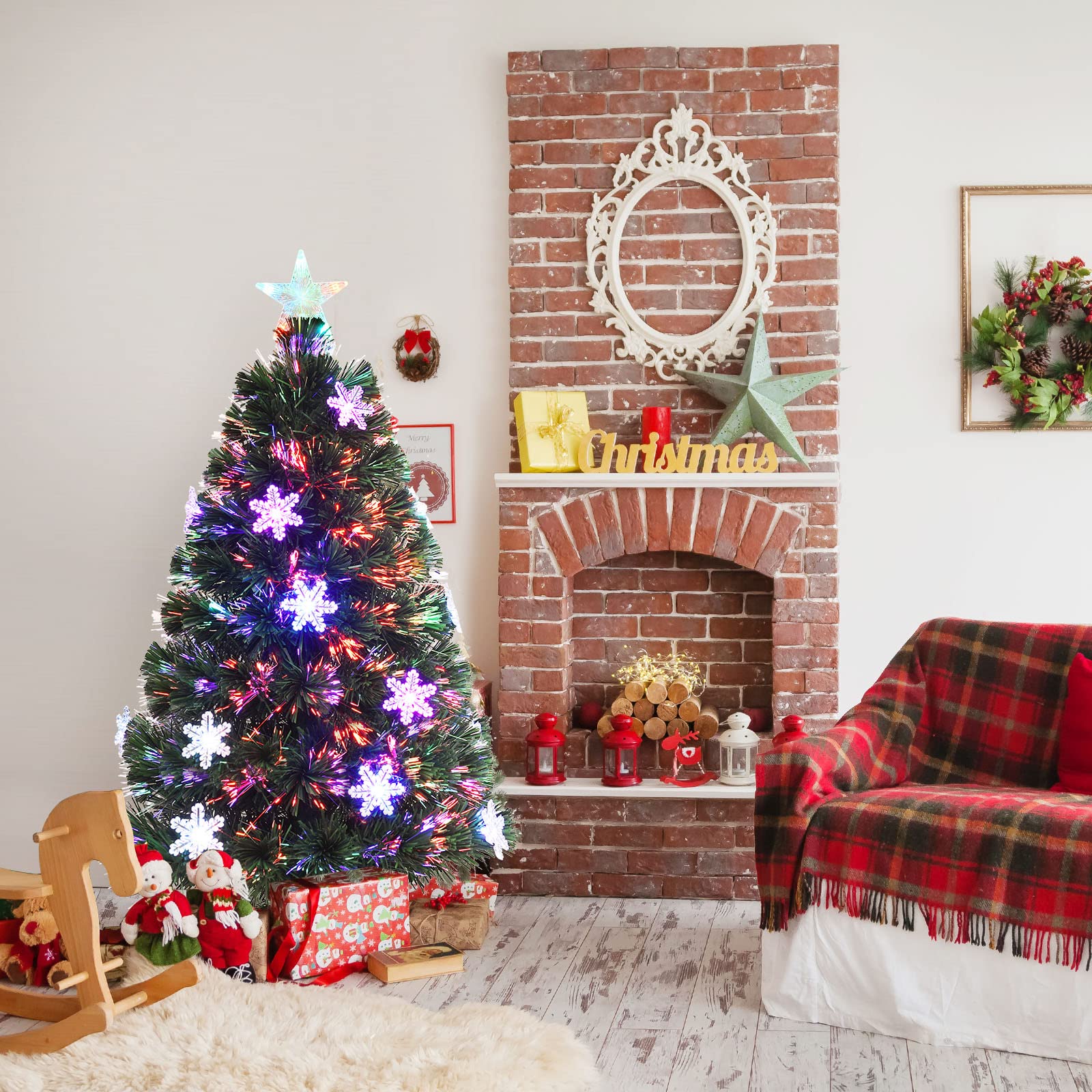 KOMFOTTEU Albero di Natale Artificiale 90/120/150/180 cm, Albero di Natale con Luci LED Incorporate e Base, Christmas Tree in PVC, per Casa, Negozio, Ufficio, Feste (S)