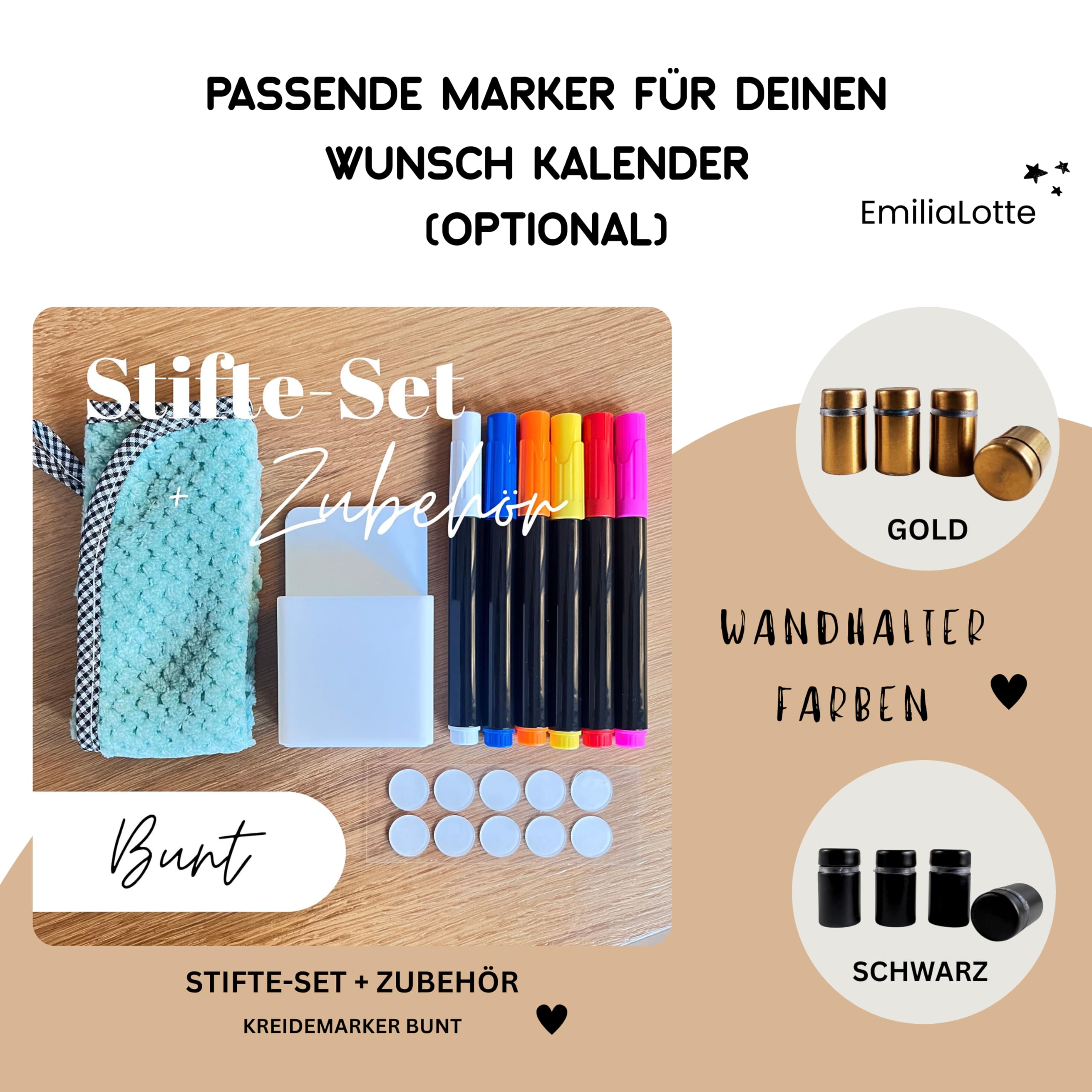 EmiliaLotte Personalisierter Familienplaner aus hochwertigem Acryl I Abwischbarer Wand Kalender für die ganze Familie I Wiederverwendbarer Monatsplaner mit Einkaufsliste, Menüplan & Mehr - Weiss Beige