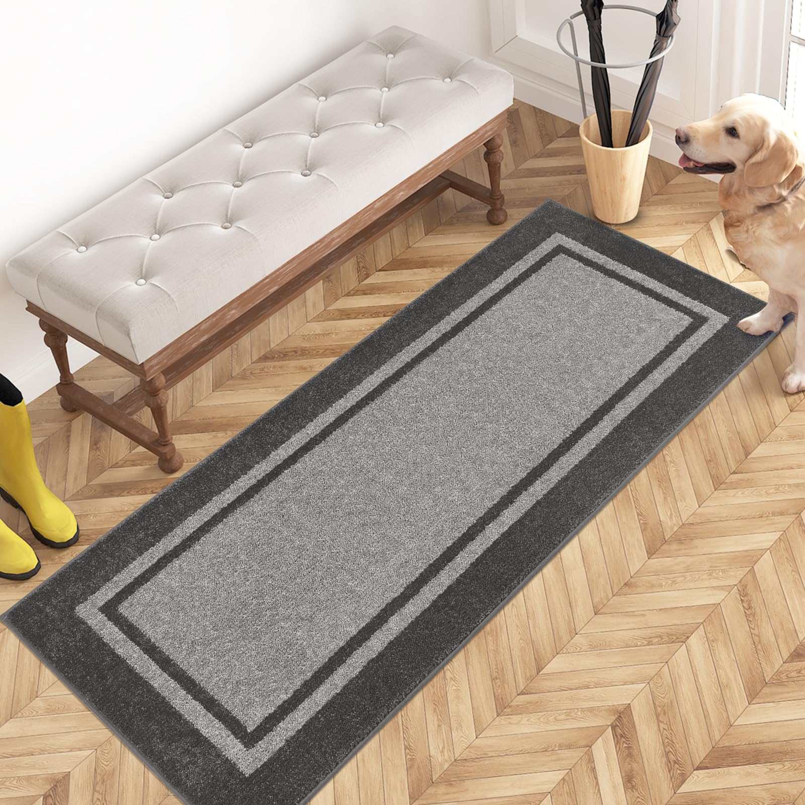 PURRUGS Dirt Trapping Door Mat 24" x 60", Non-Slip Machine Washable Entryway Rug, Entrance Mat, Indoor Front Door Mat, Super Absorbent Entry Rug for