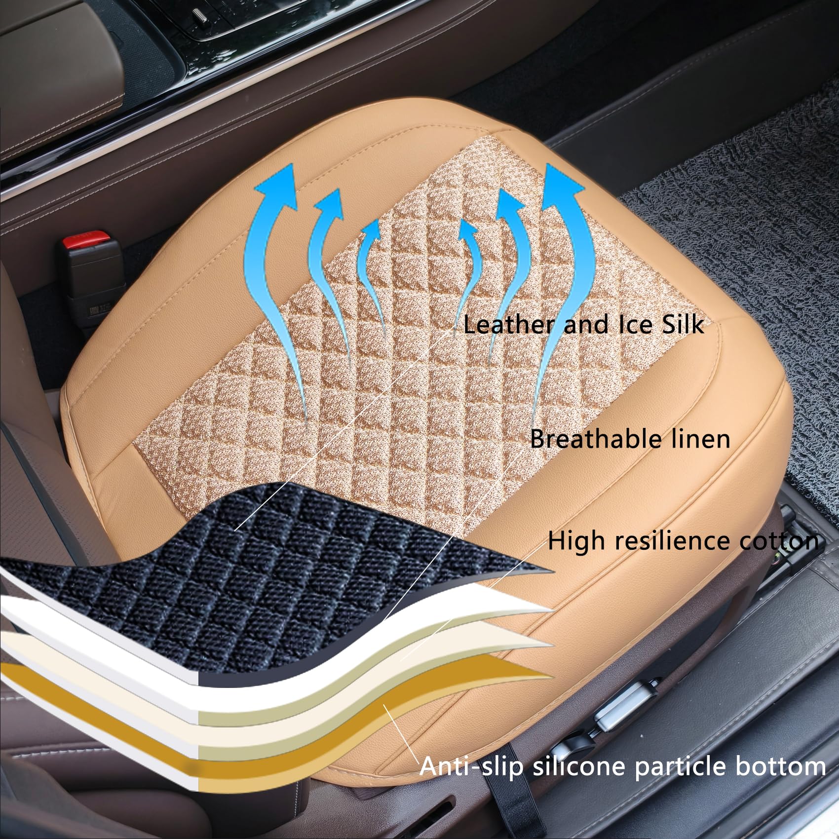 Suninbox 2-Pack Universal Front Car Seat Covers - Ice Silk & Carbonized Leather (Black)