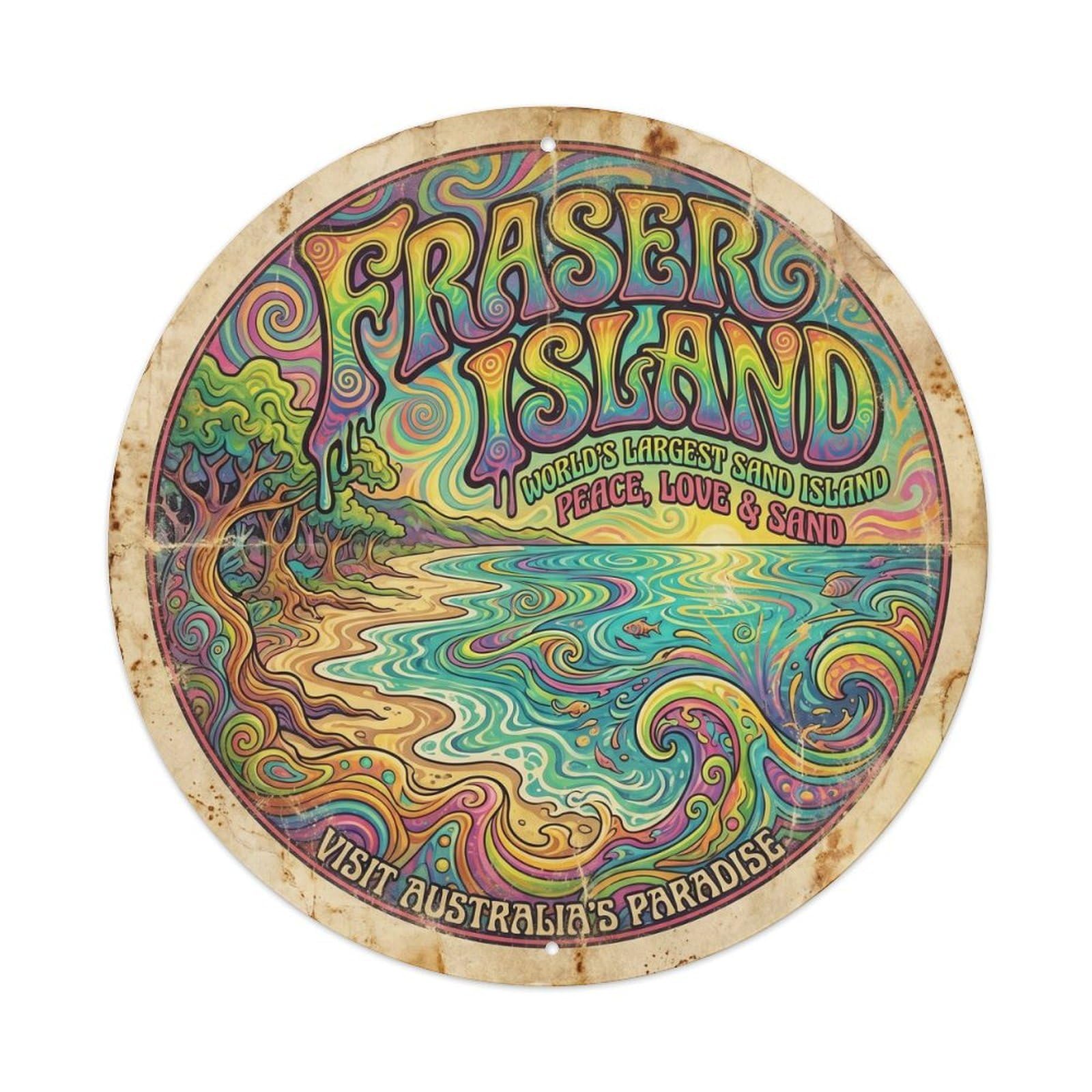 Olyhtr 8X8inch Classic Style Fraser Island Kingsfisher Bay Travel Bold Psychedelic Metal Tin Sign
