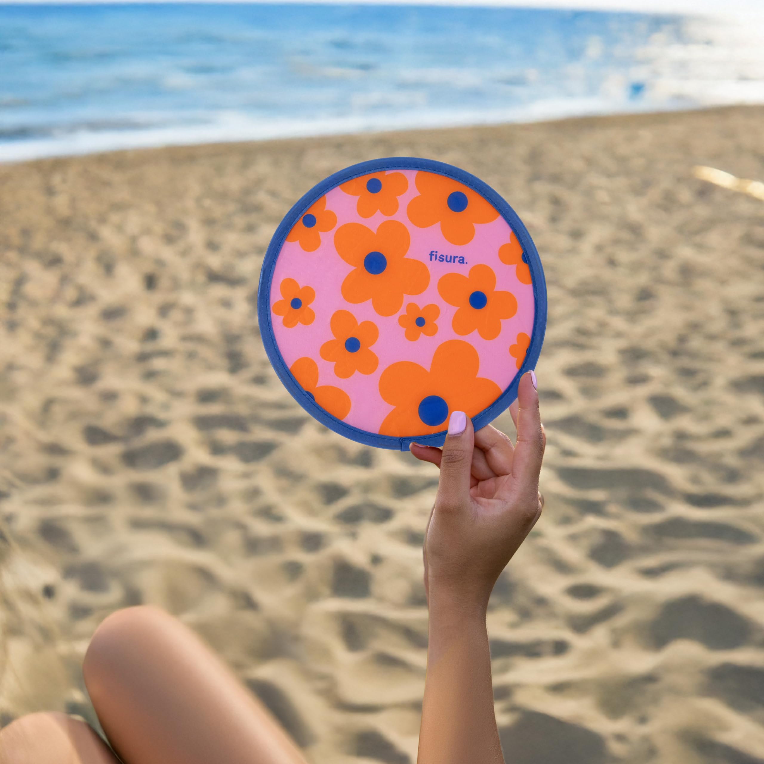 fisura. – Éventail rond pliable. Ventilateur à main pliable original. Frisbee pliable. Éventail portable pour fêtes. 20 cm. (Glace, 1 unité)