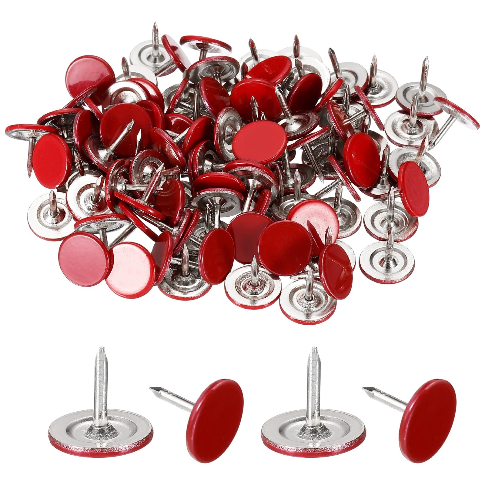 sourcing map 100Pcs Upholstery Thumb Tacks, 7/16" x 3/8" Flat Head Upholstery Push Pins Decorative Nails for Wood Wall Furniture, Red