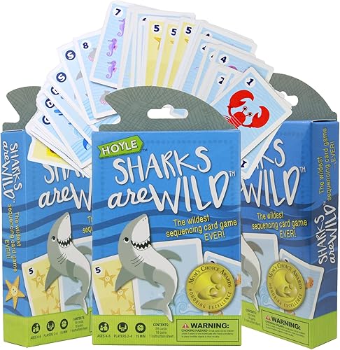 Needzo Tiburones son salvajes grandes juegos de cartas de aprendizaje para fiestas y rellenos de calcetines paquete de 3