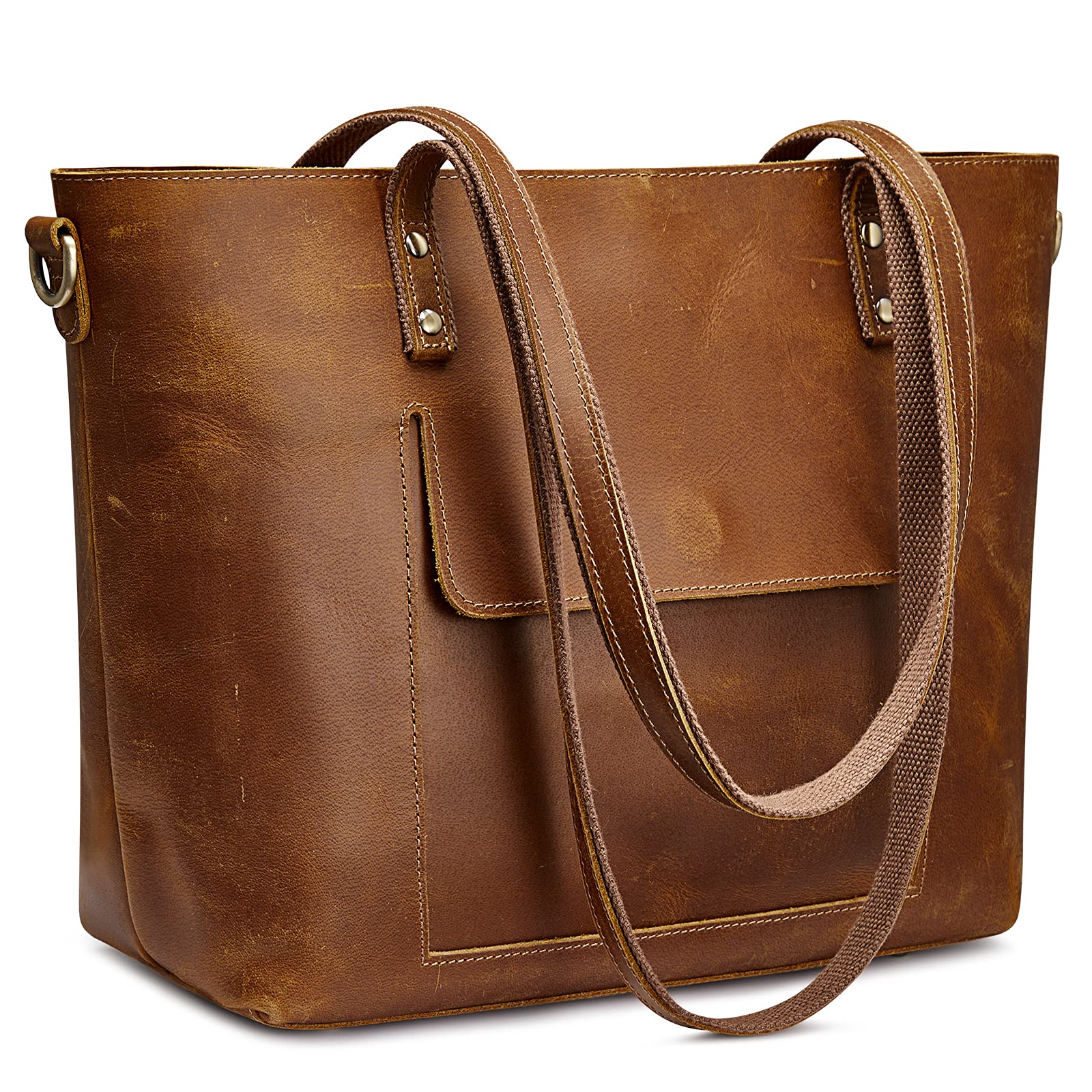 S-ZONEWomen Genuine Leather Tote Bag Shoulder Handbag Vintage Crossbody Purse