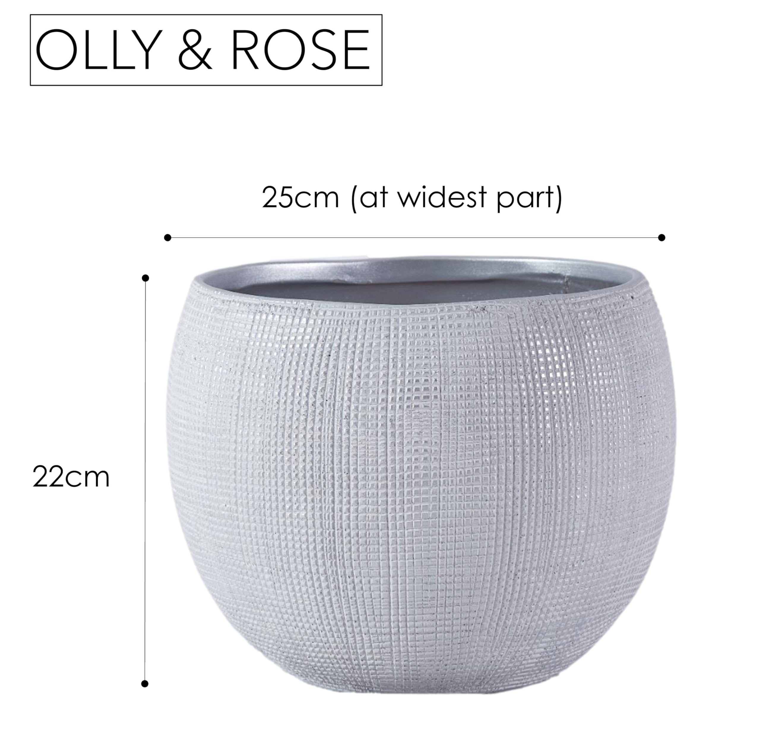 Olly & Rose Barcellona - Vaso per piante in ceramica grigio chiaro, 25 cm, grandi vasi per piante per interni ed esterni, colore grigio