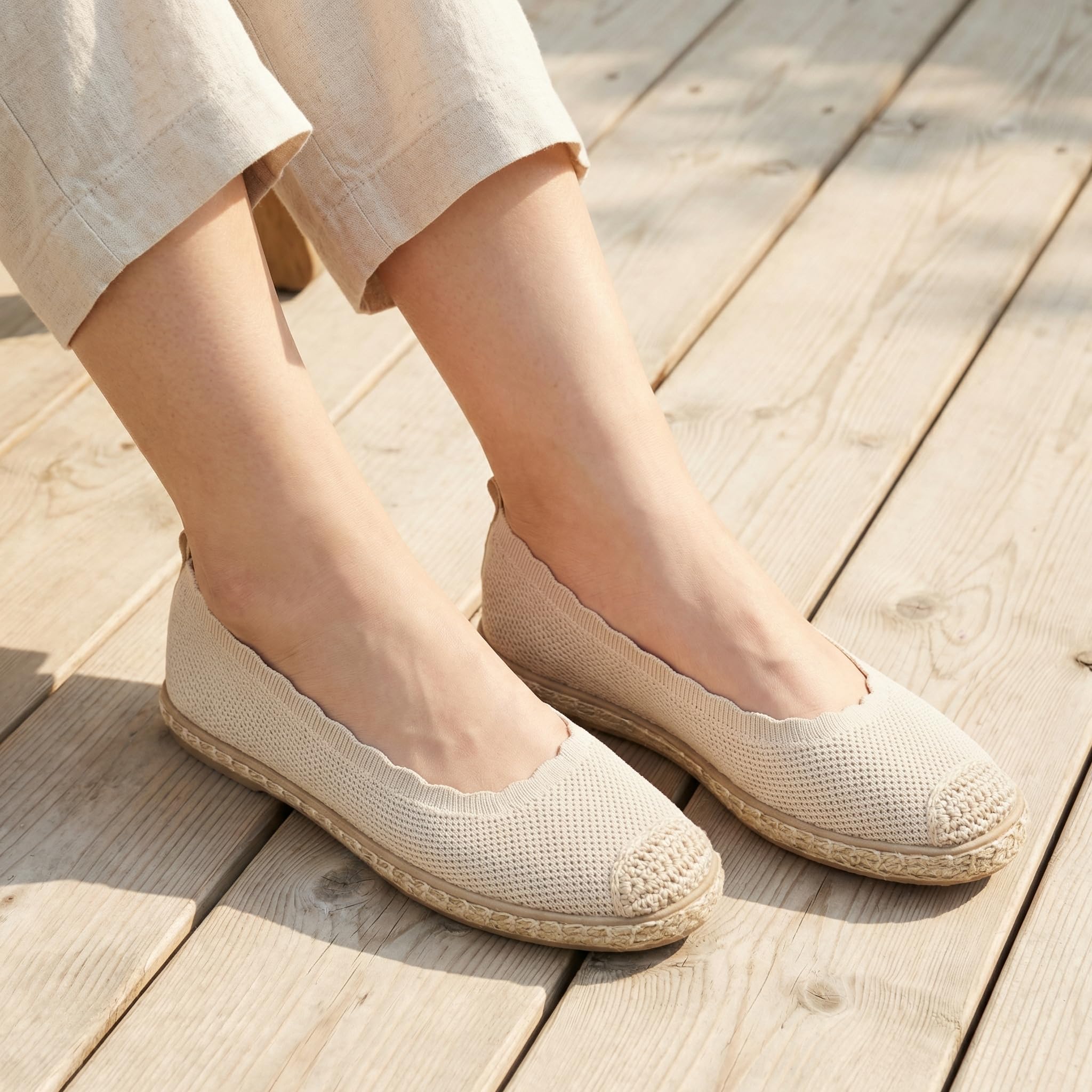 GLAMORA Espadrilles d'été pour femme bicolore en tricot respirant avec semelle en sparte Chaussures plates sans lacets