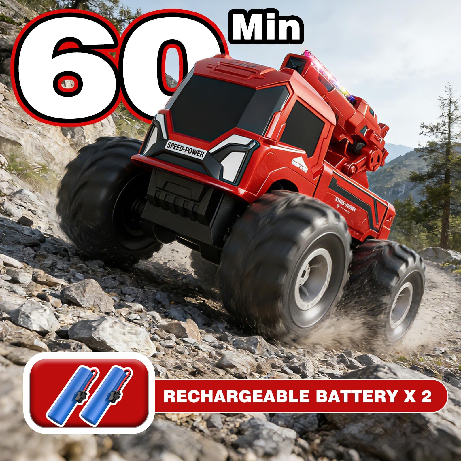 FEIMUOSI Macchina Telecomandata Per Bambini Anfibio Radiocomandata: 4x4 Fuoristrada Auto RC Giocattoli con Cannone ad Acqua Luci LED Rotazione a 360° Regalo di Natale o Compleanno per Bambini