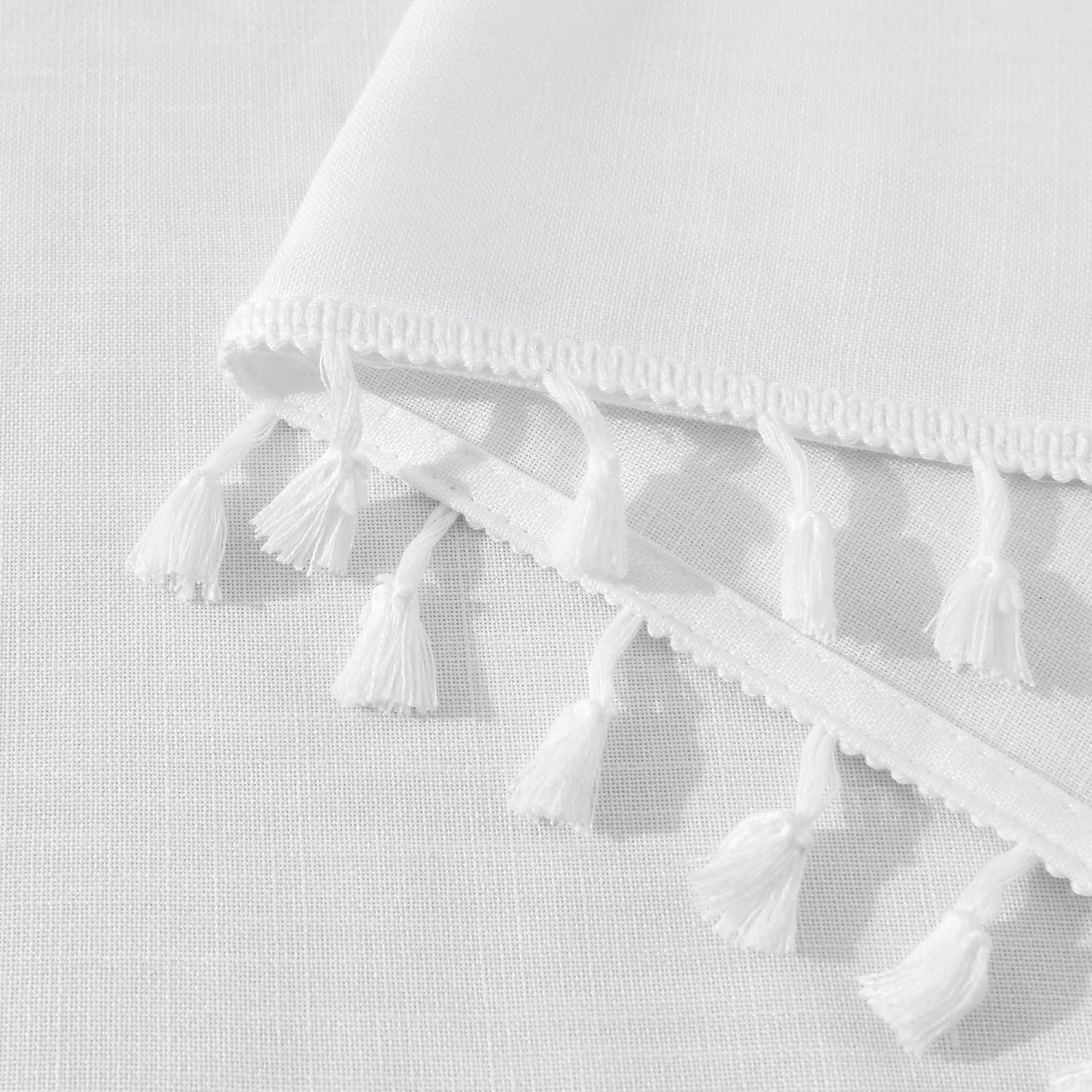 Naturoom White Boho Linen Curtains 90 Inch Length 2 Panels Farmhouse Window Curtain Back Tab Rod Pocket Top Curtains for Bedroom Bohemian Tassels Chic Drapes for Living Room Light Filering 52X90