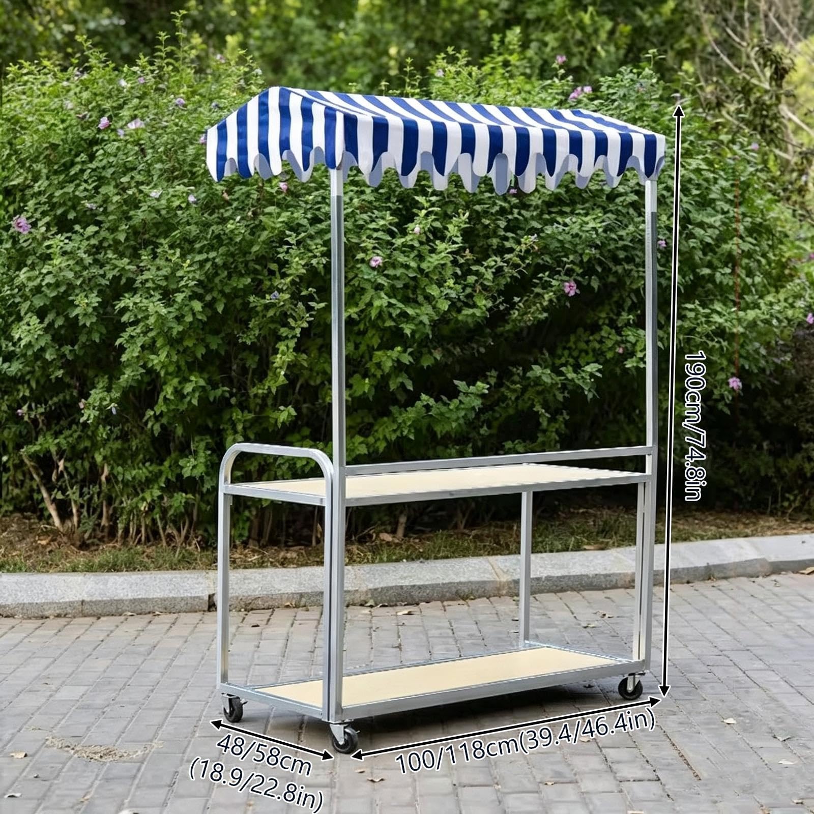 Carrello vendita portatile con tenda, spazio e piano largo