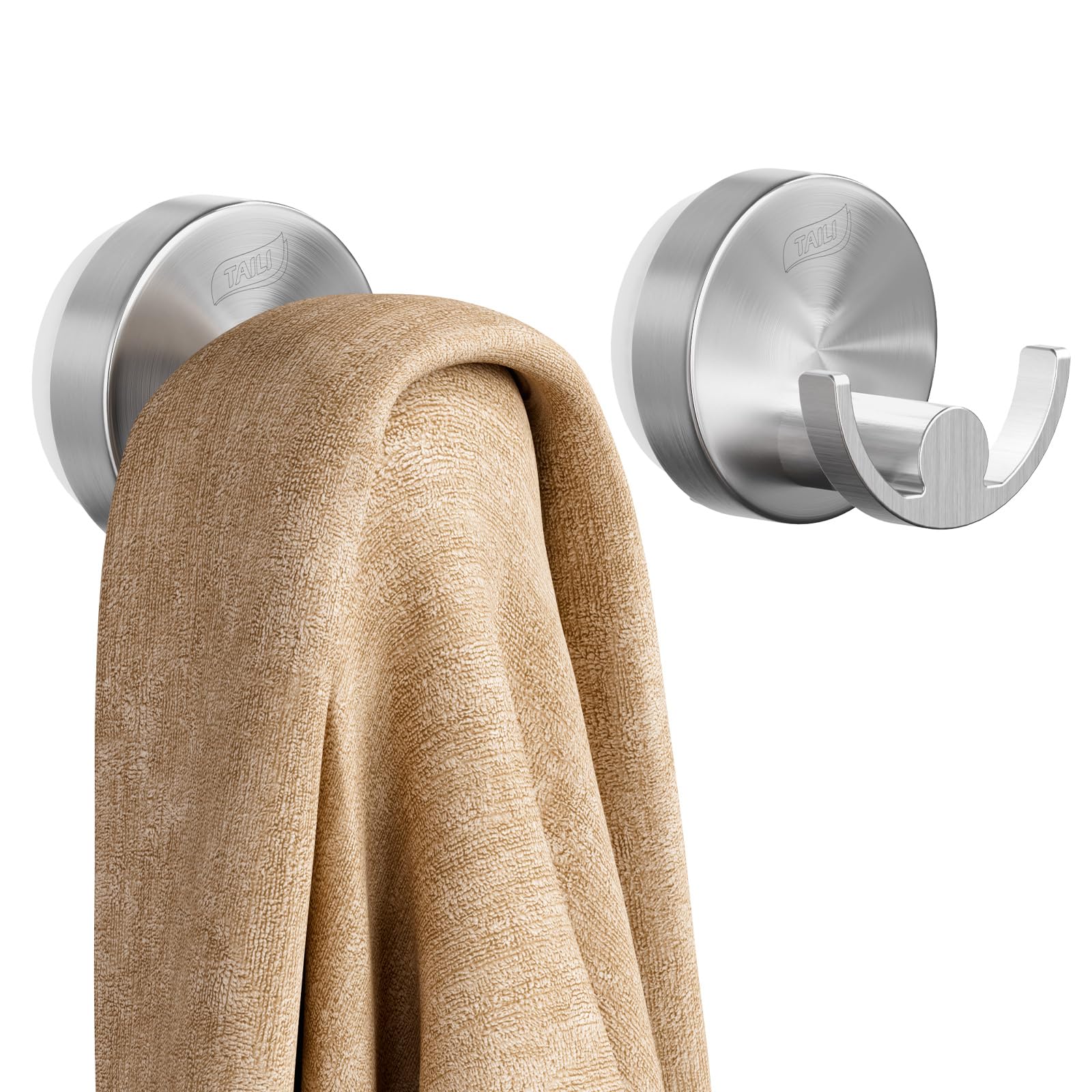 TAILI 304 Stainless Steel Bathroom Suction Hooks for Towel Bathrobe Loofah Patented Strong Suction Cup Holder No Damage