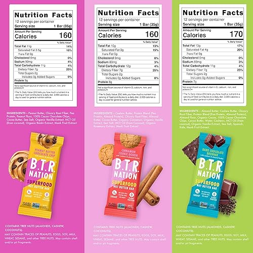 Miniatura 3 de B.T.R. Bar Superfood - Barras de proteína cetogénica, proteína vegana a base de plantas, alimentos bajos en carbohidratos, bajos en calorías, sin