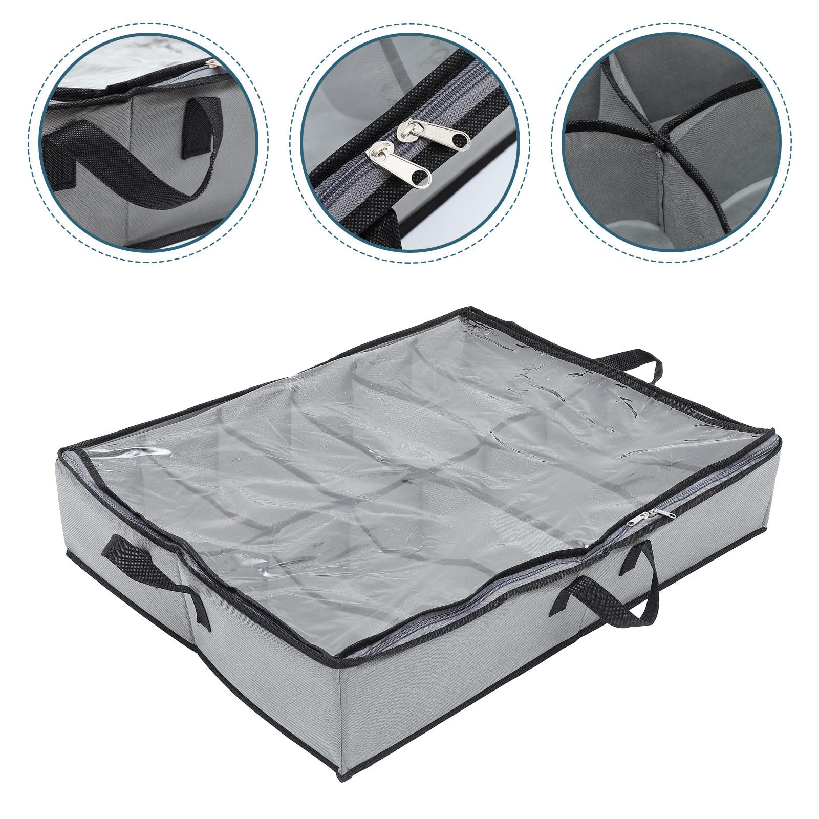 SHINEOFI Contenitore Scarpe Pieghevole con 12 Scomparti per Letto e Armadio | Capacità Ampia, Maniglia Lunga, Tessuto Non Tessuto e Pe, Grigio, con Coperchio Trasparente