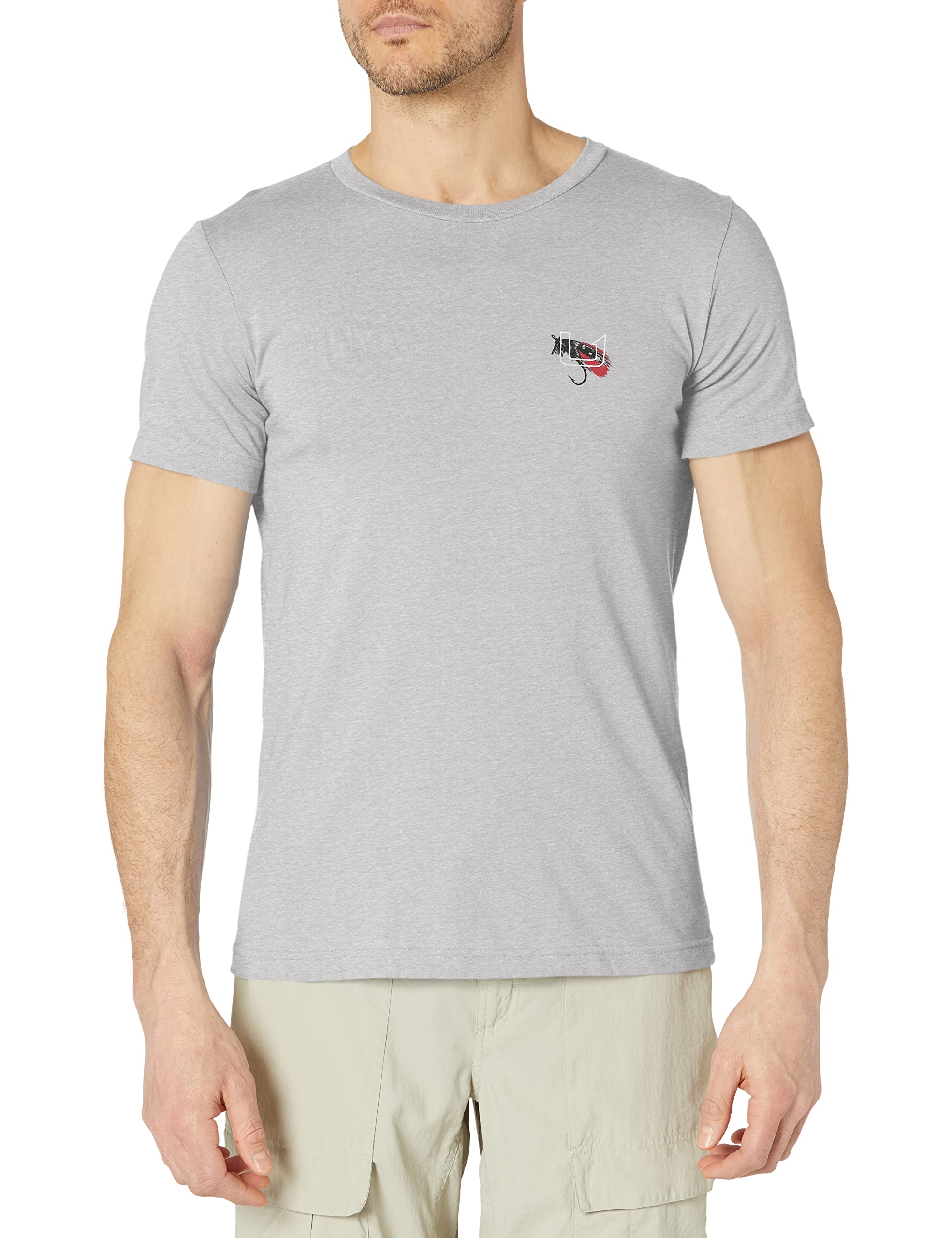 HUK Men's Short Sleeve Tee | Performance Fishing T-Shirt Fly Label - Overcast Grey Heather Large
