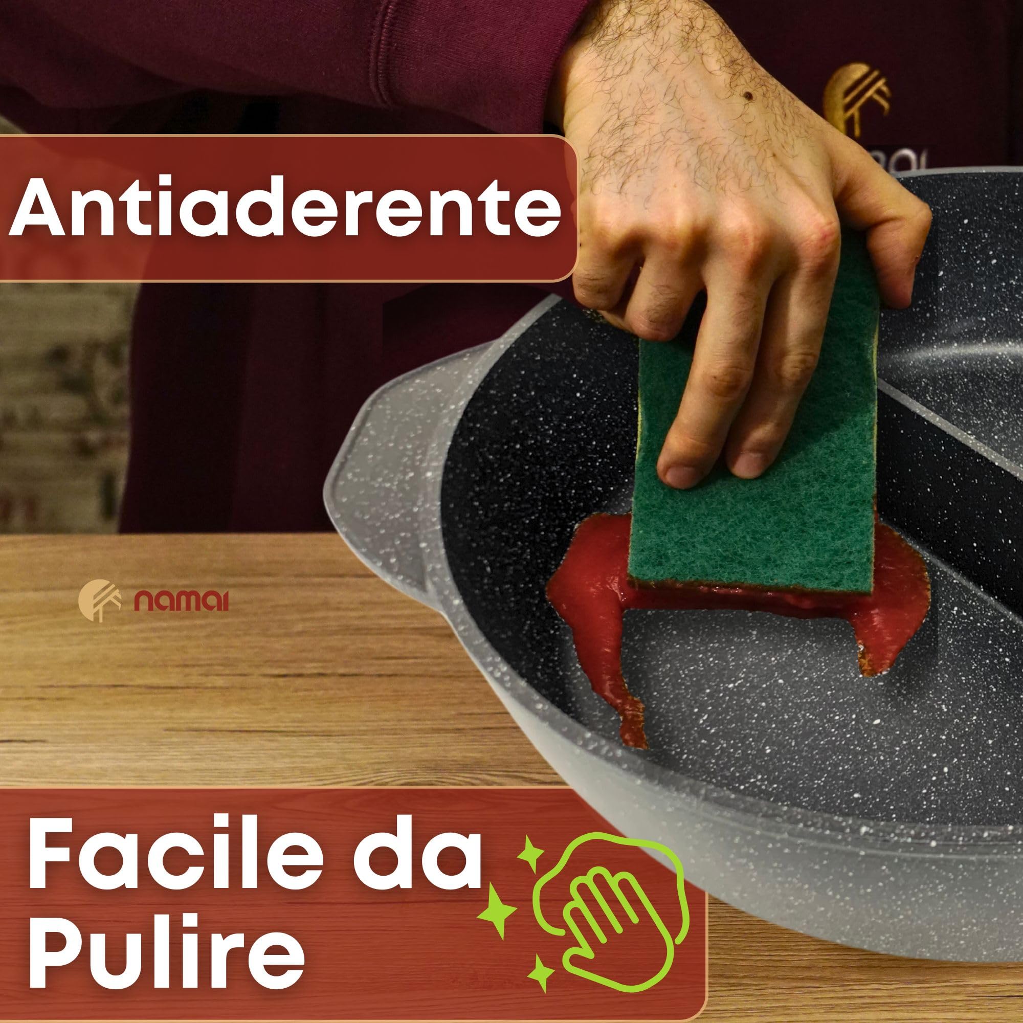 NAMAI - Pentola Divisa In Due Scomparti, 32 CM x 8 CM, Alluminio Pressofuso, Antiaderente, Lavabile In Lavastoviglie, No Induzione, Pentola Doppia Cottura, Made In Italy