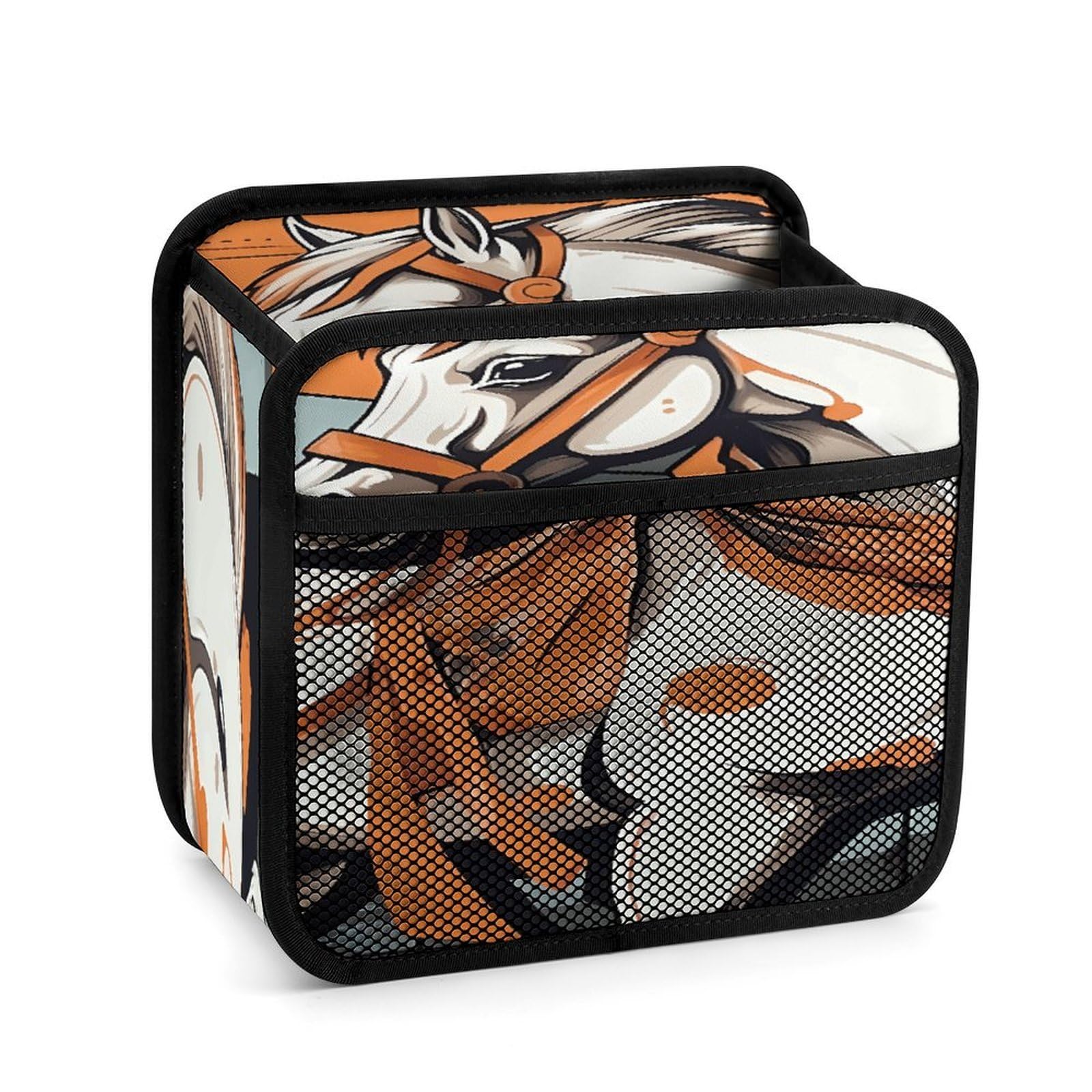 Btcowzrv Style A Cartoon Horse Car Seat Back Organizer, Pu Leather Hanging Backseat Car Organizer With Elastic Mesh Pocket, Storage Bag For Most Vehicles
