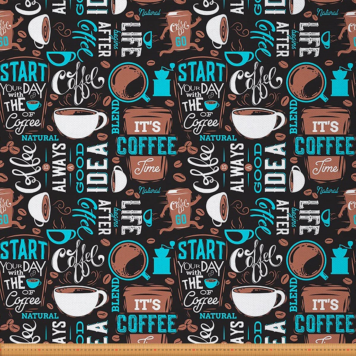 Retro Coffee Pot Outdoor Fabric by The Yard,Vintage Coffee Cup Fabric for Chairs,Modern Urban Style Fabric for Home DIY Projects,1 Yard,(L92*W150cm) Brown Black