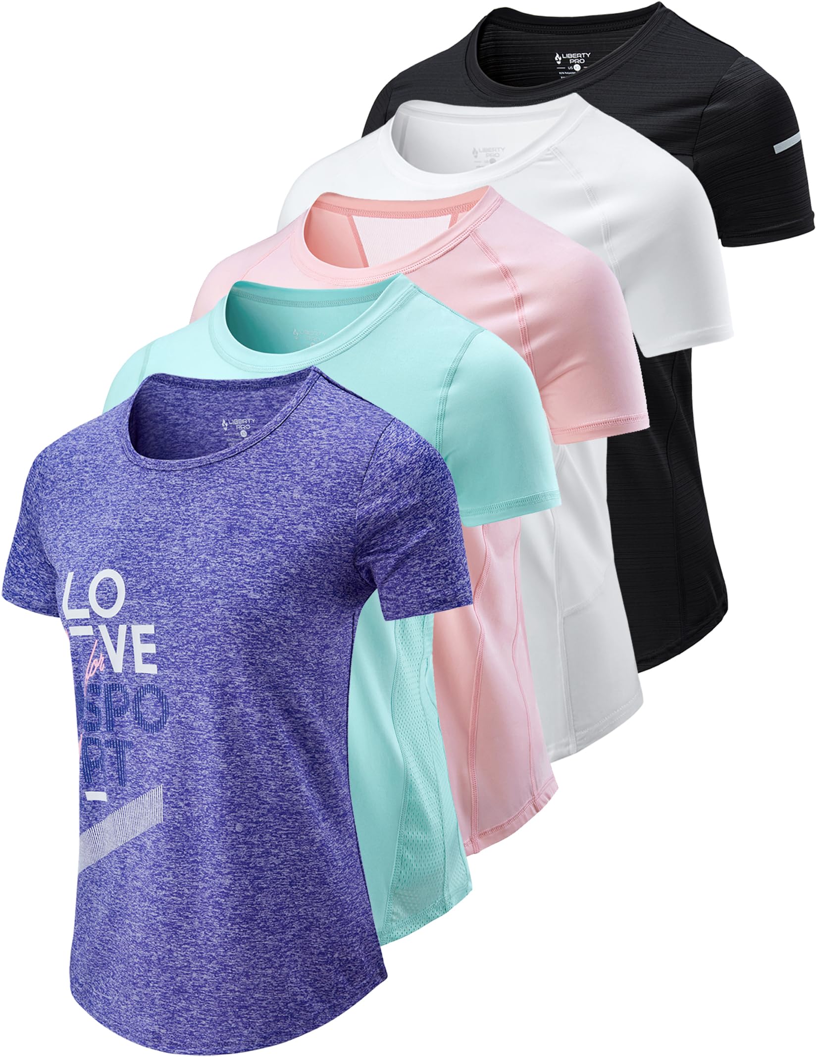 5 Pack: Women's Dry Fit Short Sleeve T Shirts, Athletic Workout Tee Tops for Gym Yoga Running