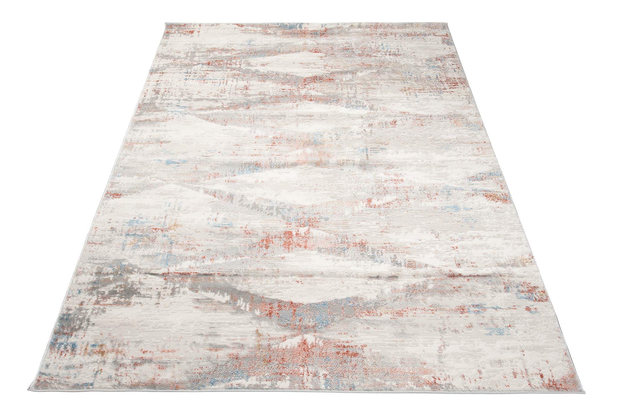 TAPISO Valley Tapis Poil Court Moderne Vintage Saumon Bleu Crème Gris Moucheté Motif Abstrait Tapis Salon Chambre Adulte Salle à Manger Bureau Oeko-TEX Résistant 80 x 150 cm