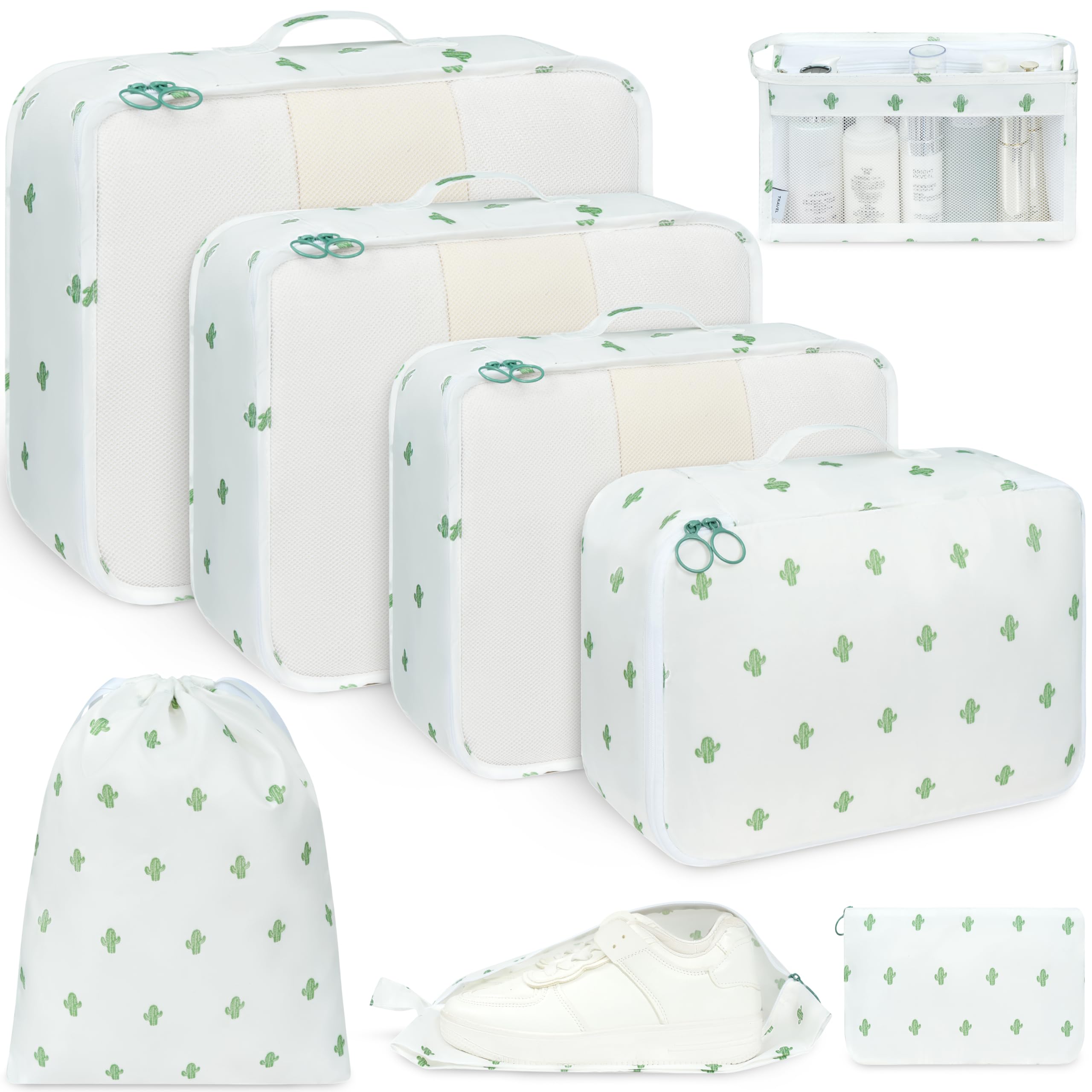 BAGAIL 8-teiliges Packwürfel-Set, Reiseorganizer mit atmungsaktivem Netz & Schuhbeutel, leichte Nylon Packorganizer für Koffer, 9 Farben