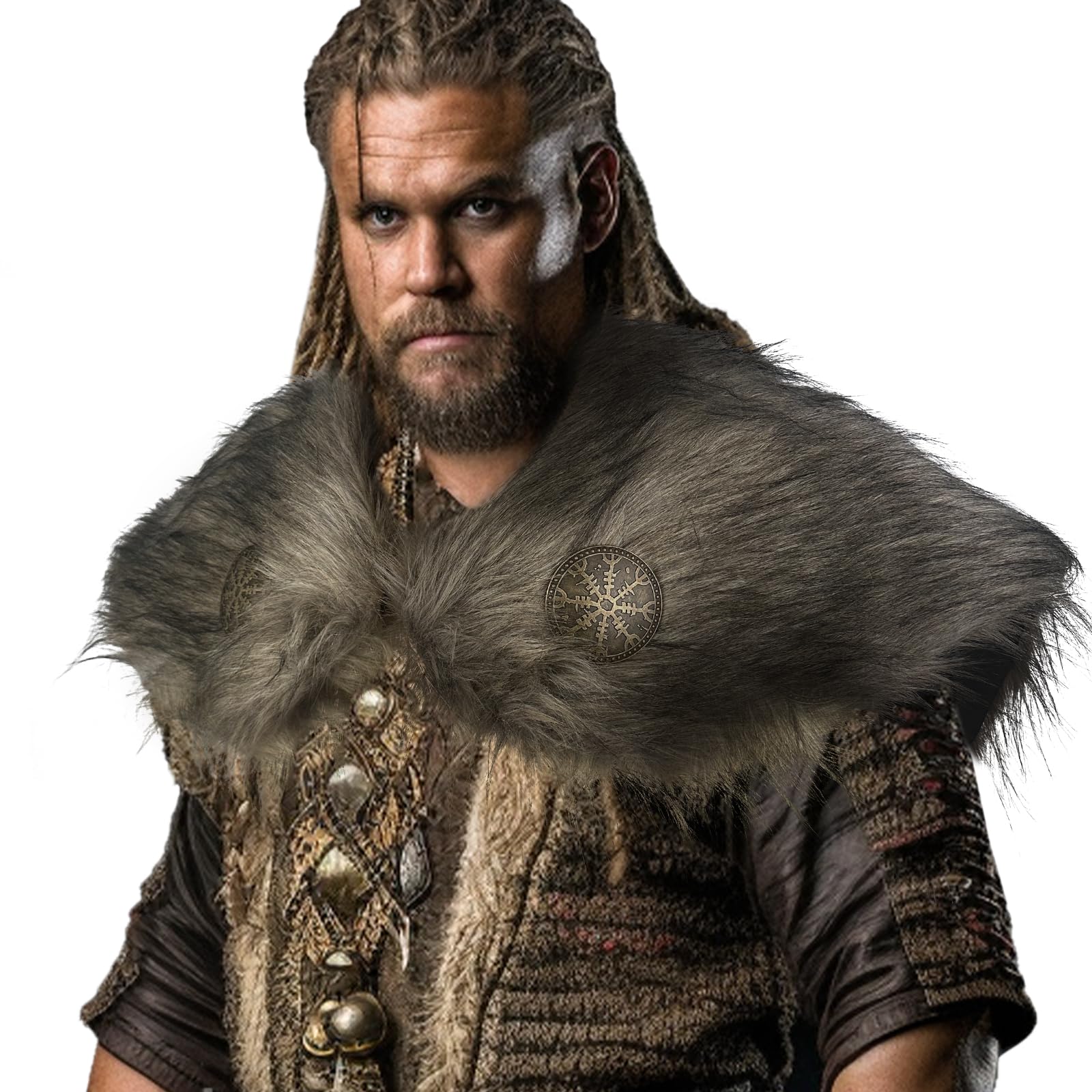 HiiFeuer Viking Artificial Fur Shawl Barbarian Fur Collar, Cosplay Wrap Medieval Costume Cloak, Retro Cape for LARP