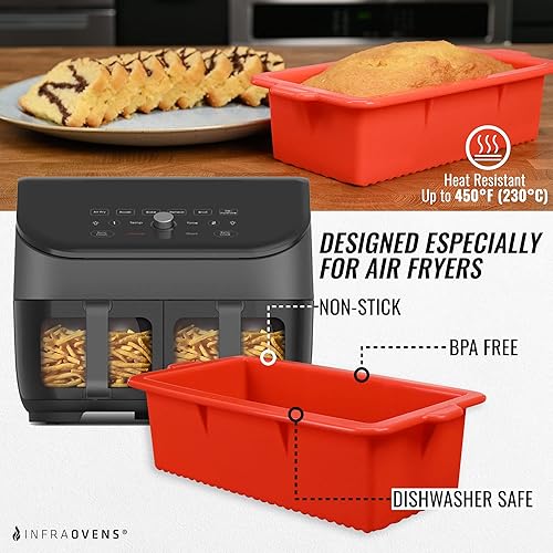 Miniatura 2 de INFRAOVENS - Sartenes de silicona para freidora de aire para Instant Vortex Plus XL de 8 cuartos de galón juego de hornear sartén antiadherente para