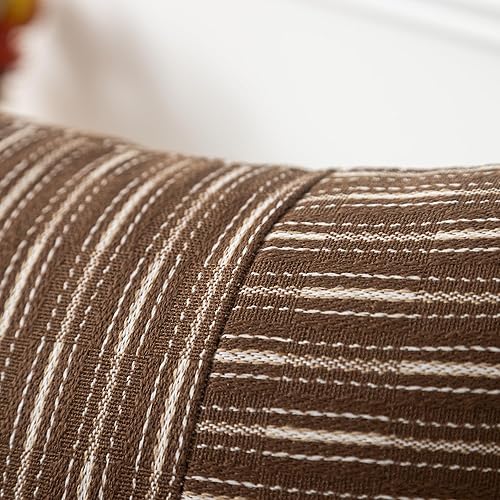 Miniatura 3 de Kevin Textile - Juego de 2 fundas de cojín decorativas de lino a rayas marrón y beige de 20 x 20 pulgadas, fundas de cojín cuadradas modernas para