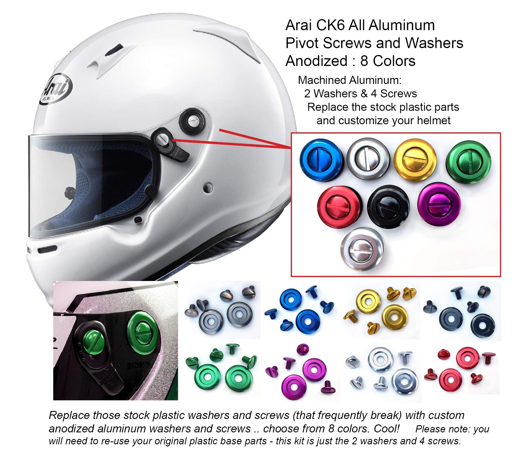 Shield Pivot Kit to fit Arai CK6 Helmets 6pc Kit Anodized (gray) : Automotive