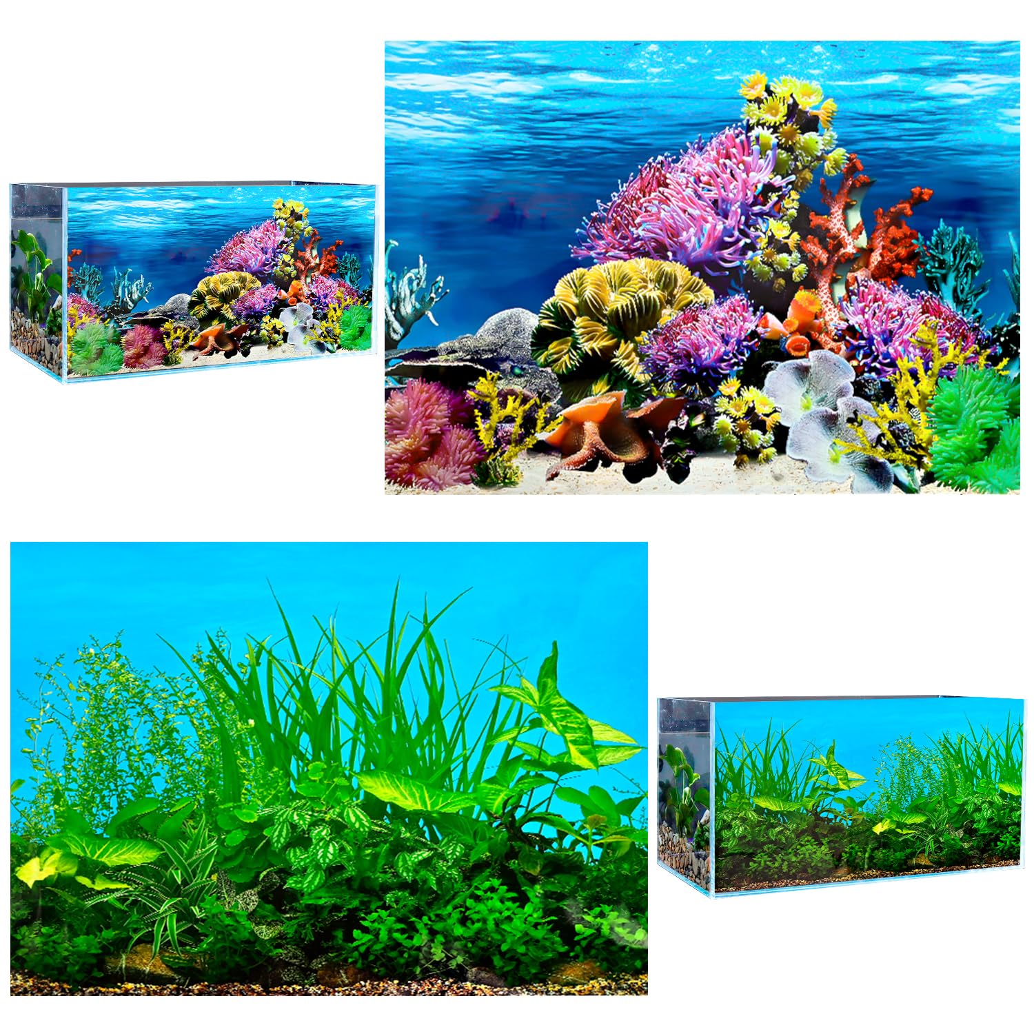 VLYX Double-Sided PVC Aquarium Background Poster 62x30cm Fish Tank Decor Coral Underwater Theme — image 1