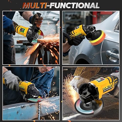 Miniatura 6 de Amoladora angular inalámbrica, compatible con la herramienta de amoladora de batería Dewalt de 20 V Max, motor sin escobillas con LED, 3 velocidades