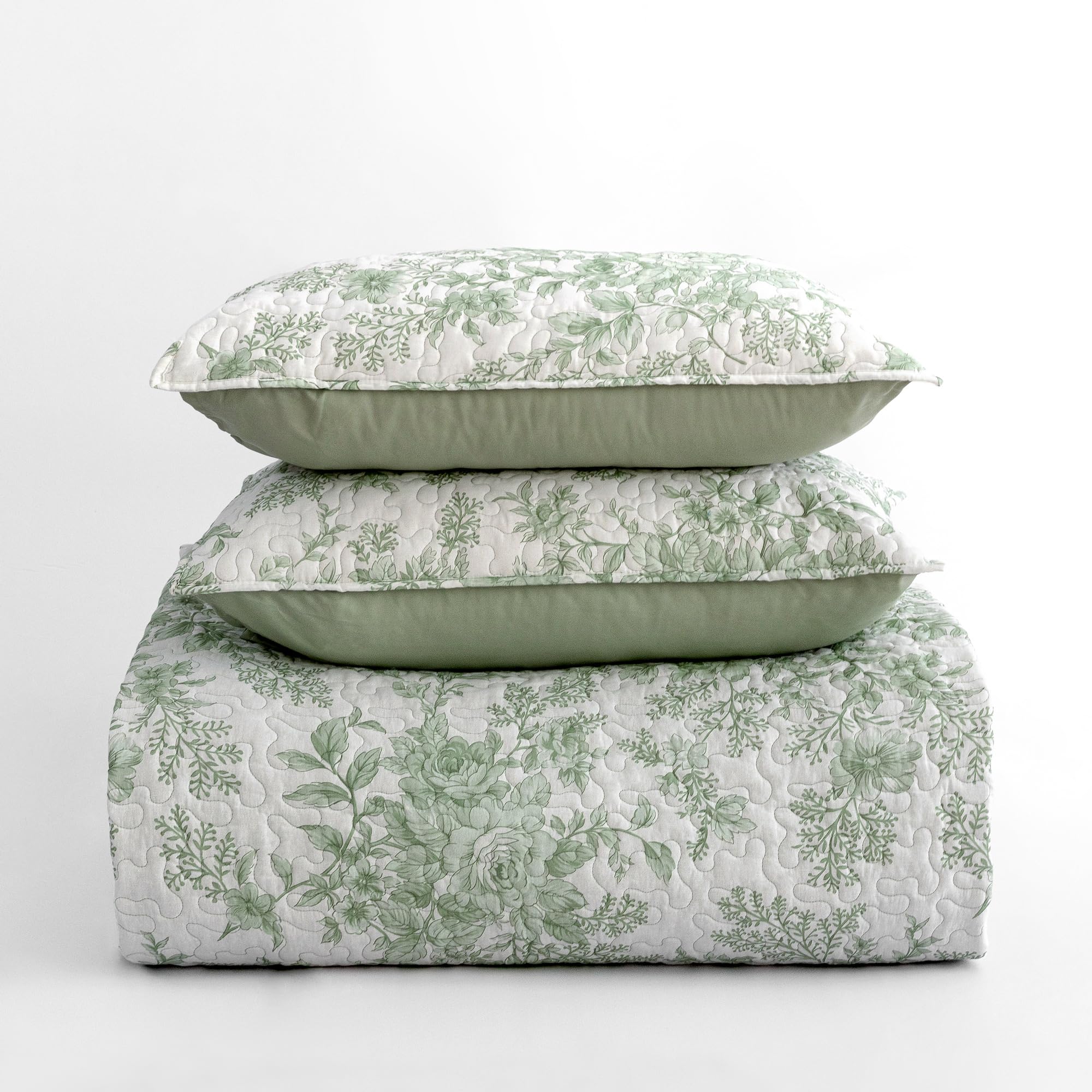 Grand Linen Set Copripiumino King Size 3 Pezzi - Verde Salvia/marrone/bianco, Con Ricamo, In Microfibra, Con Borsa - 4