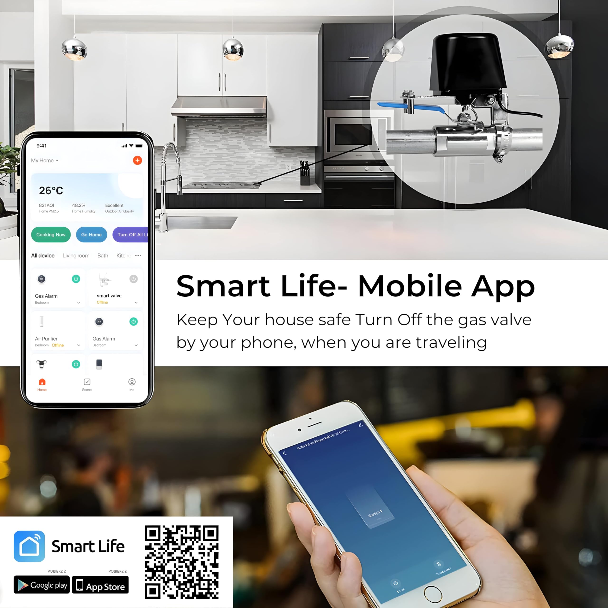 DeWire Smart WiFi Valve Controller with Smart Life App - Automatic Water/Gas Shut-Off System with Manual Override, Compatible with Alexa/Google Home,For Garden Irrigation/Gas Safety (1.2" Max) 2
