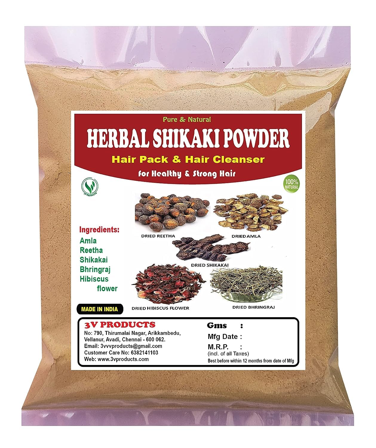 3V PRODUCTS Herbal Shikakai Powder - Pack of 2x100g - Amla, Reetha, Shikakai, Bhringraj, Hibiscus Flower mixing - Hair Pack & Hair Cleanser for Healthy Strong Hair-image-39