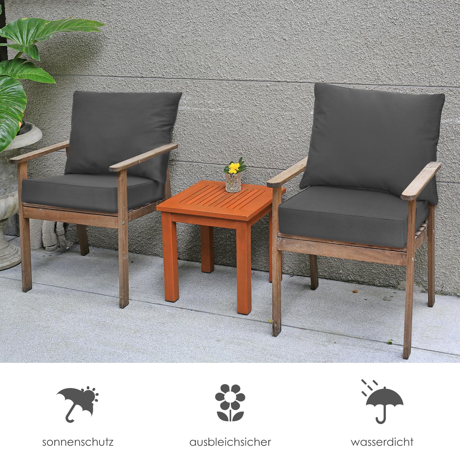 COSTWAY Polster für Gartenmöbel, Sitzkissen 60 x 60 x 15 cm + Rückenlehne 60 x 40 x 20 cm, Gartenstuhl Auflagen, Outdoor Sitzpolster Sitzauflage Stuhlauflagen Auflagen für Rattanmöbel (Grau)