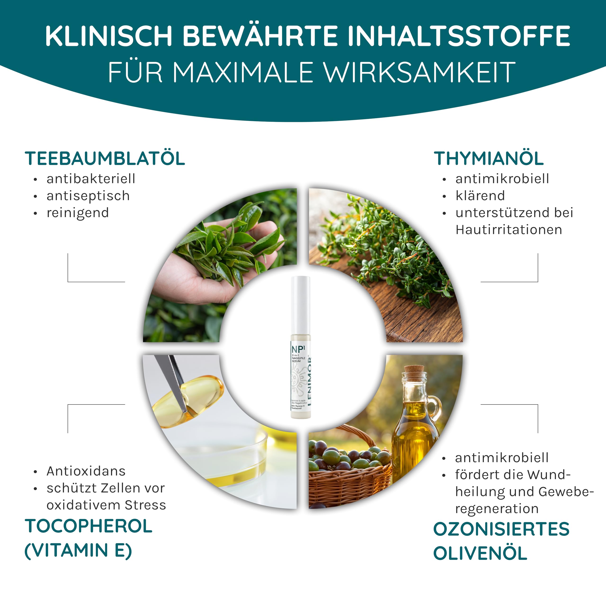 LENIMOR® NP1 | PREMIUM NAGELPILZ 2-in-1 für schöne & gesunde Nägel 10ml | CE-Medizinprodukt | Natürliche Formel mit Teebaumöl & Vitamin E | Nagelhärter | Made in Italy