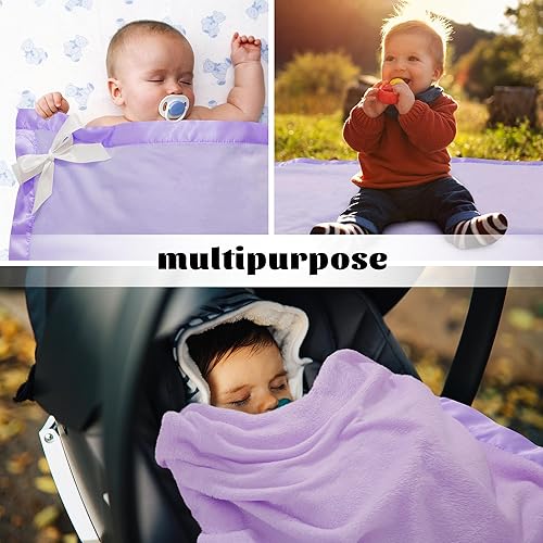 Miniatura 7 de Pro Goleem Manta de vellón para bebé con ribete satinado de 2 pulgadas, manta de felpa suave para niños y niñas para bebés, color morado, 30 x 40