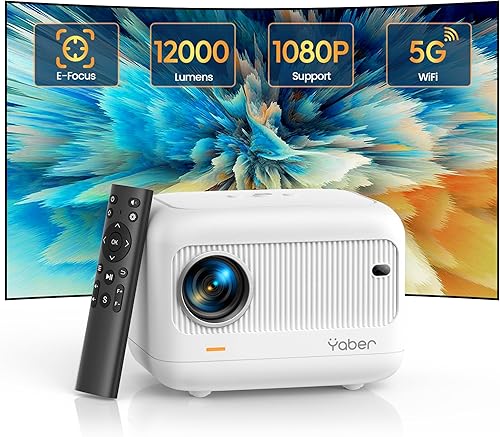 Enfoque eléctrico Mini proyector con WiFi 5G y Bluetooth 5.2, YABER 18000 lúmenes 1080P proyector para exteriores compatible con corrección