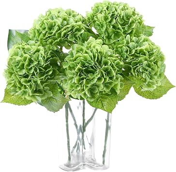 Coferset 5pcs Real Touch Artificial Hydrangea Flowers,Dark Green