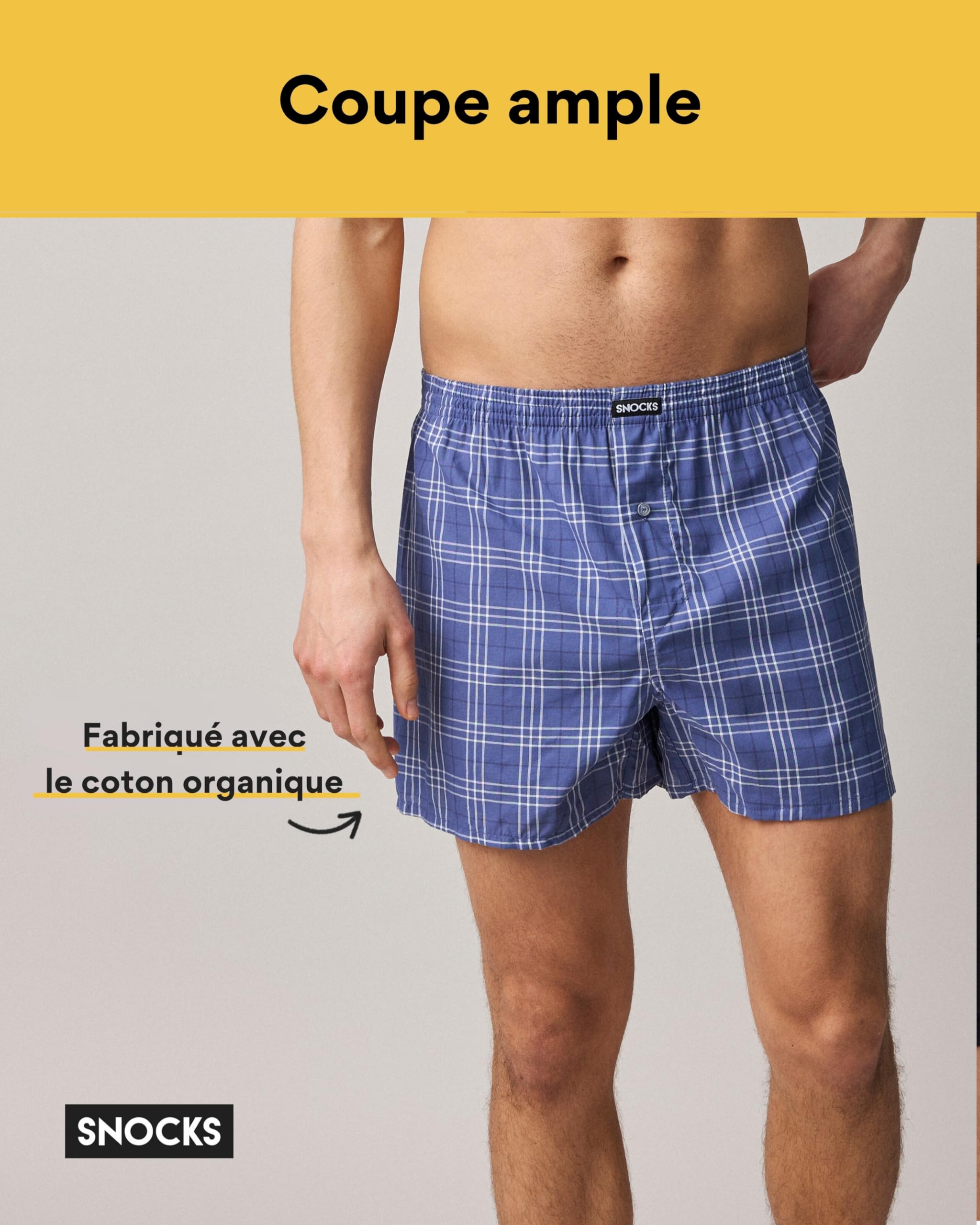 Snocks Caleçon Homme Américain Lot de 3 – Boxer en Coton Bio Certifié GOTS, sous-Vêtement Confort sans Couture – Tailles S à 4XL